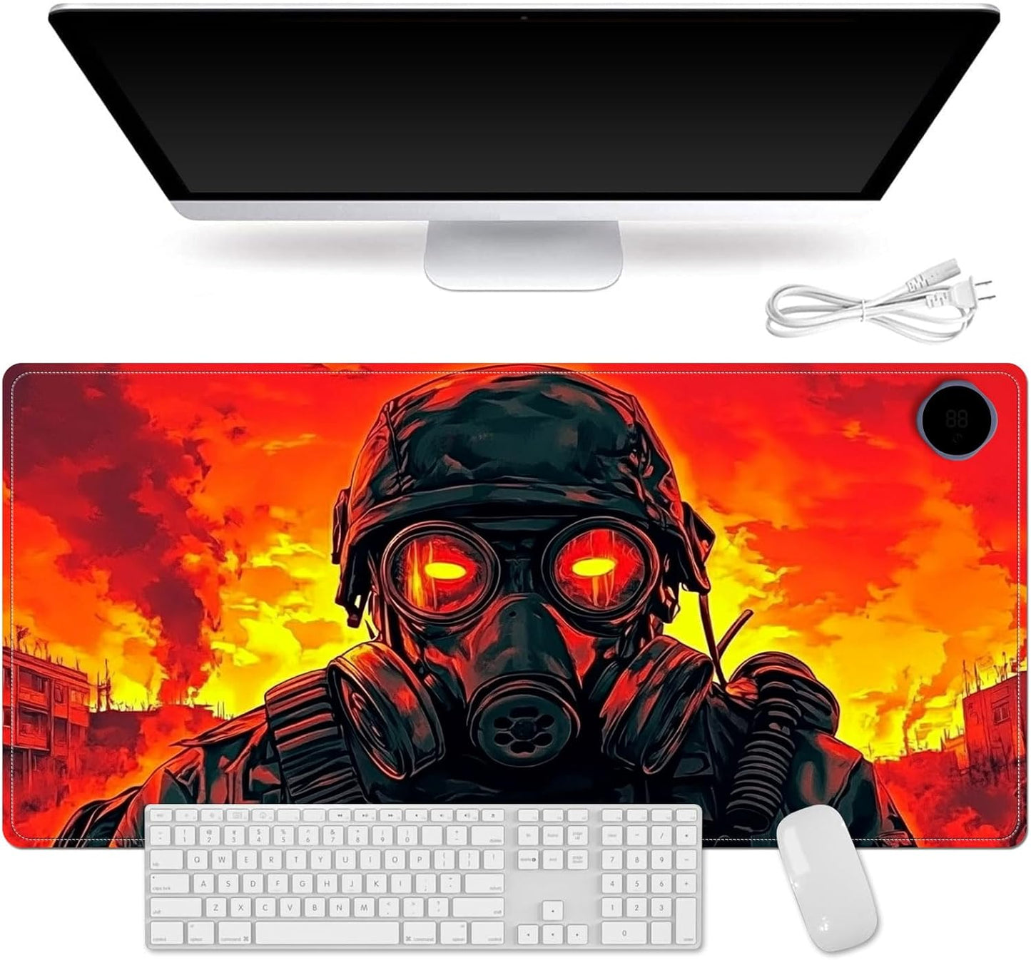 Small Heated Desk Pad 23.6" x 14.2" – Compact Electric Mouse Pad with 3 Heating Levels, Auto Shut-Off, Waterproof PU Surface, Plug-in Warmer for Office or Home Use, Mask Soldier