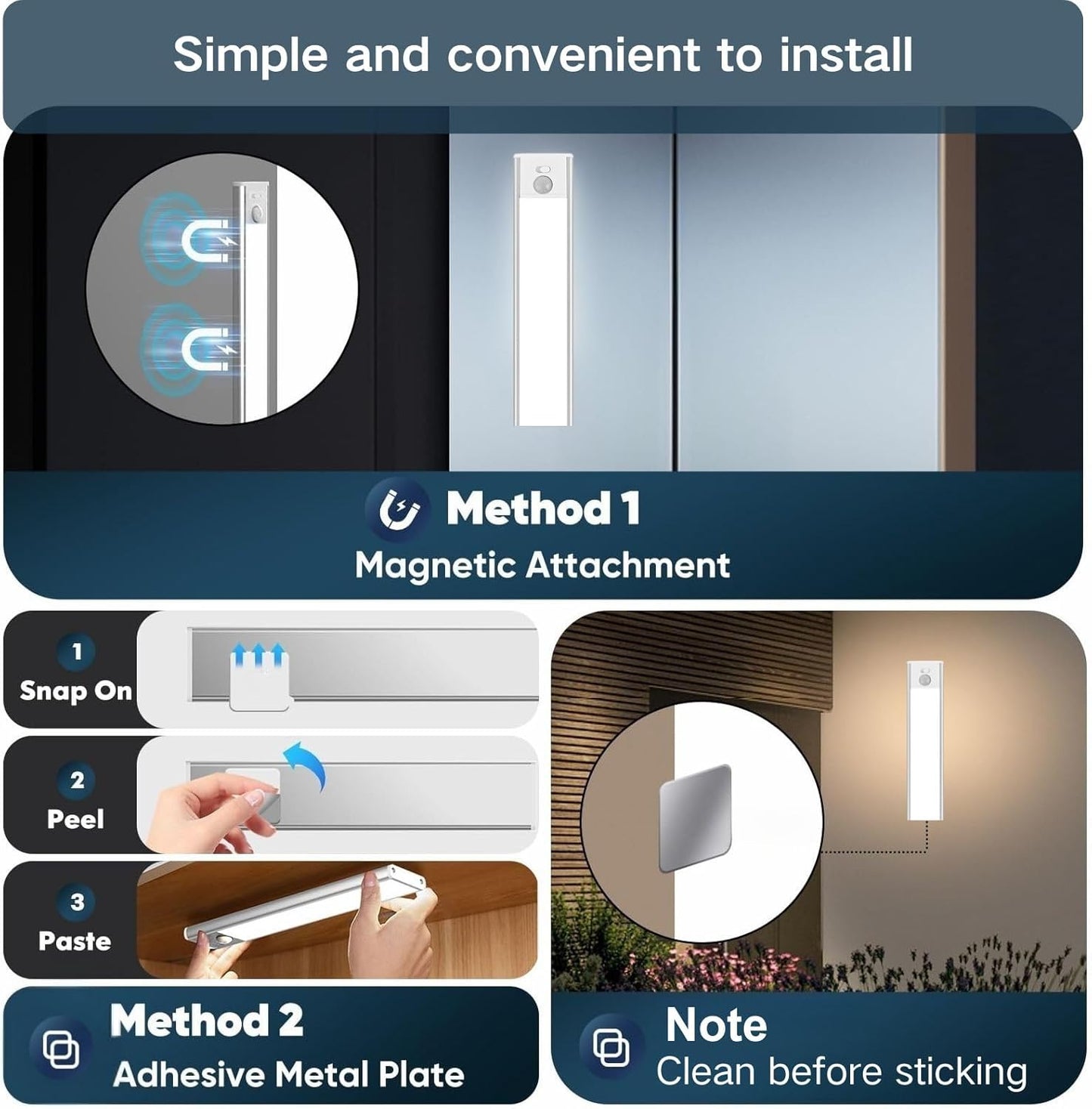 Motion Sensor Under Cabinet Lighting-Magnetic Rechargeable Closet Lights for Kitchen,Stairs,Wardrobe | 3-Color Dimmable LED Under Counter Lighting | Pro Battery Upgrade (2, 8 inch)