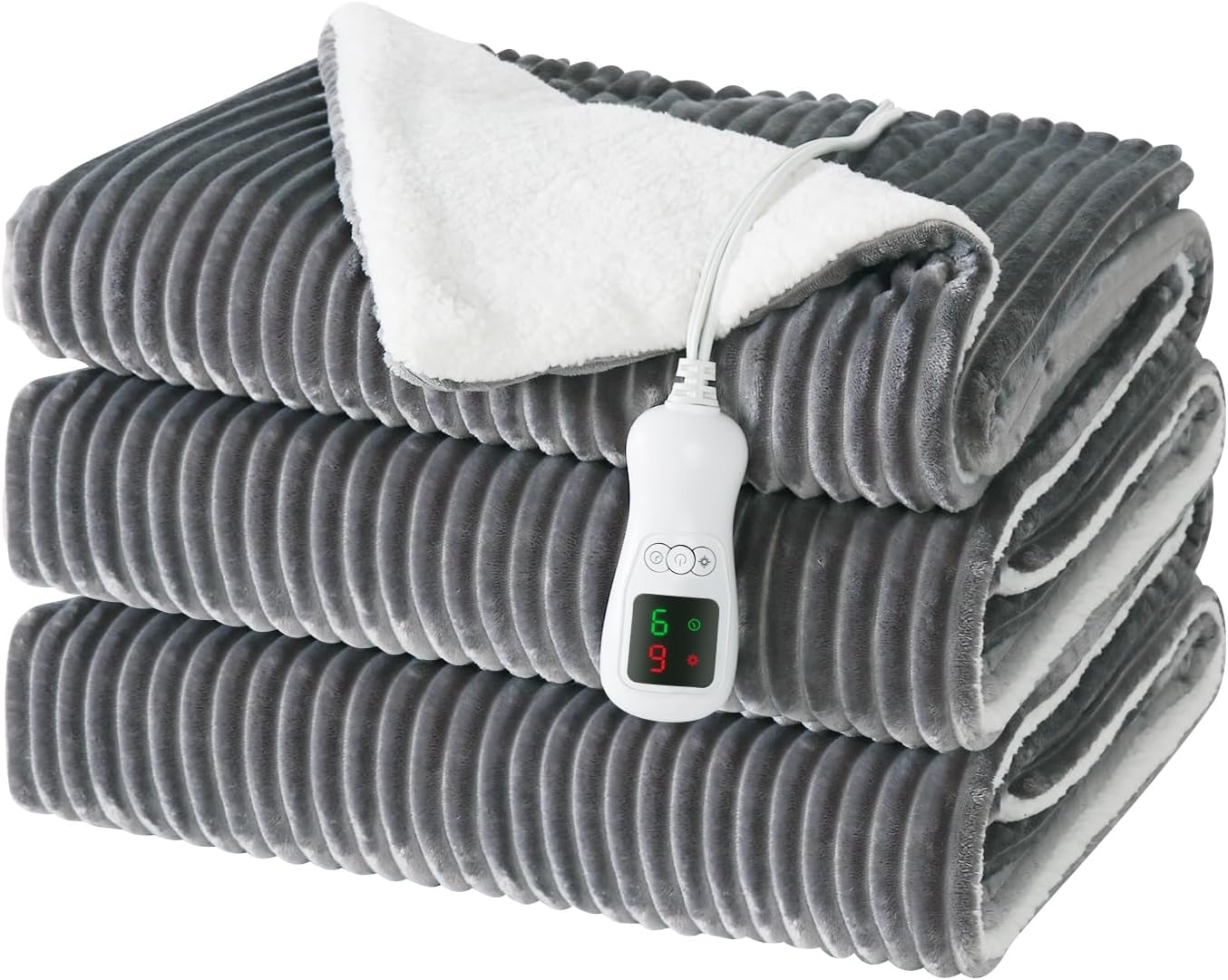 Electric Heated Blanket Twin Size, Washable Blanket Warmer for Home for Adults, Fast Heating, Super Cozy Soft Flannel 62" x 84", 9 Heat Levels, 1-9H Auto-Off, ETL Certified, Silver