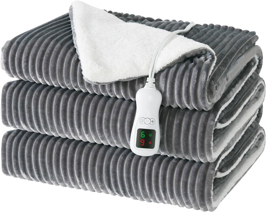 Electric Heated Blanket Full Size, Washable Blanket Warmer for Home for Adults, Fast Heating Super Cozy Soft Flannel 72" x 84", 9 Heat Levels, 1-9H Auto-Off, ETL Certified, Silver