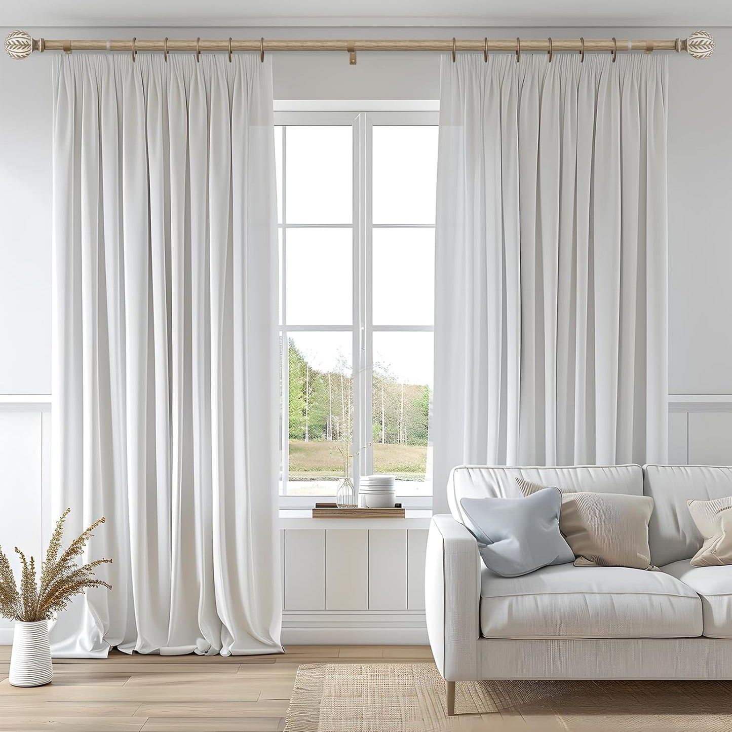 Boho Wood Curtain Rods for Windows 48 to 84 inch,1" Adjustable Heavy Duty Window Curtain Rod with Imitation Wood Grain Finials,Rustic Decorative Drapery Rods Set,Size:36-88'',Weathered Wood
