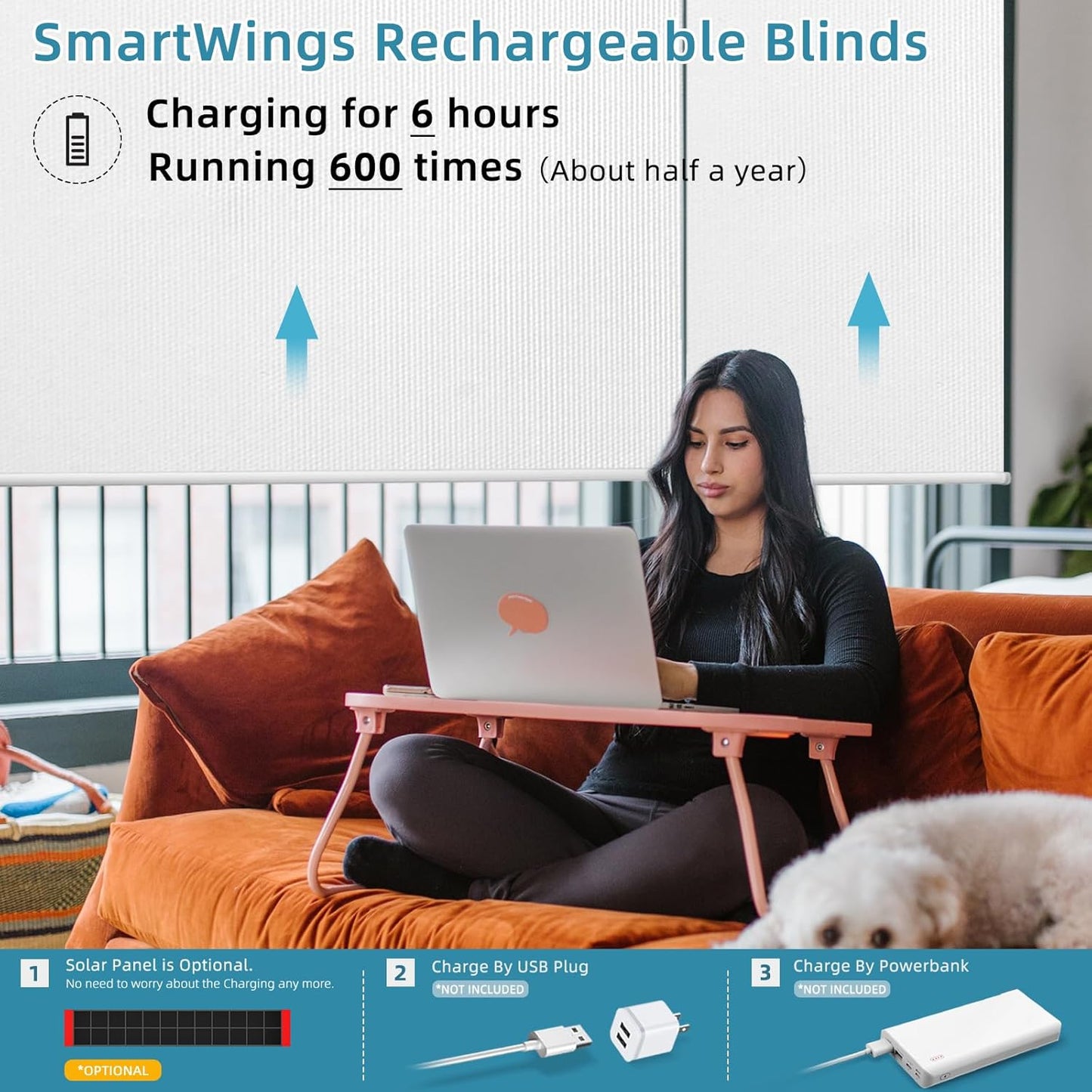 SmartWings Motorized Smart Blinds with Remote, Automatic Blackout Roller Shade Work with Alexa Homekit Thread Google Z-Wave, Electric Blind for Window, Custom Width Up to 110" W,Vinyl Pure White