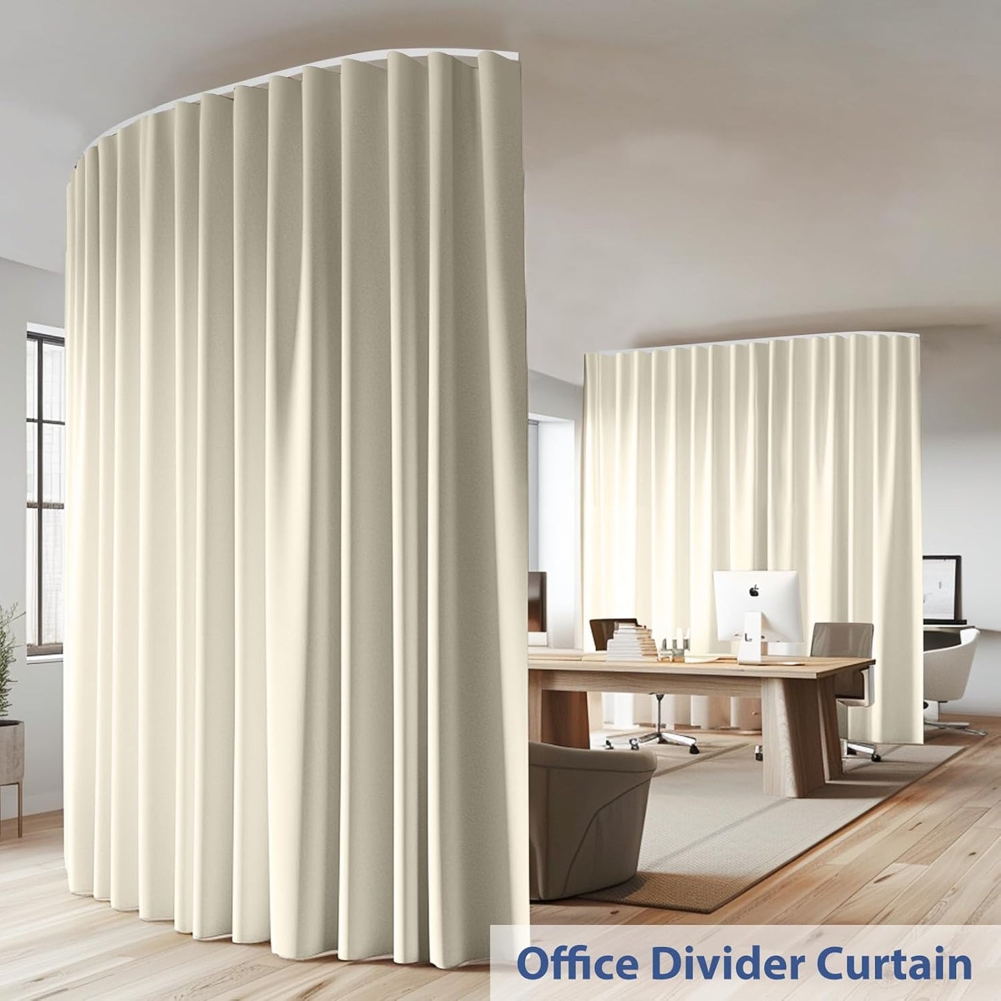 Room Divider Ceiling Mounted Curtains Track Sets Extra Wide Blackout Curtain Flexible Tracks for Bedroom Privacy Partition Separator, 1 Panel Beige Drape and White Rail, W10 x H8ft