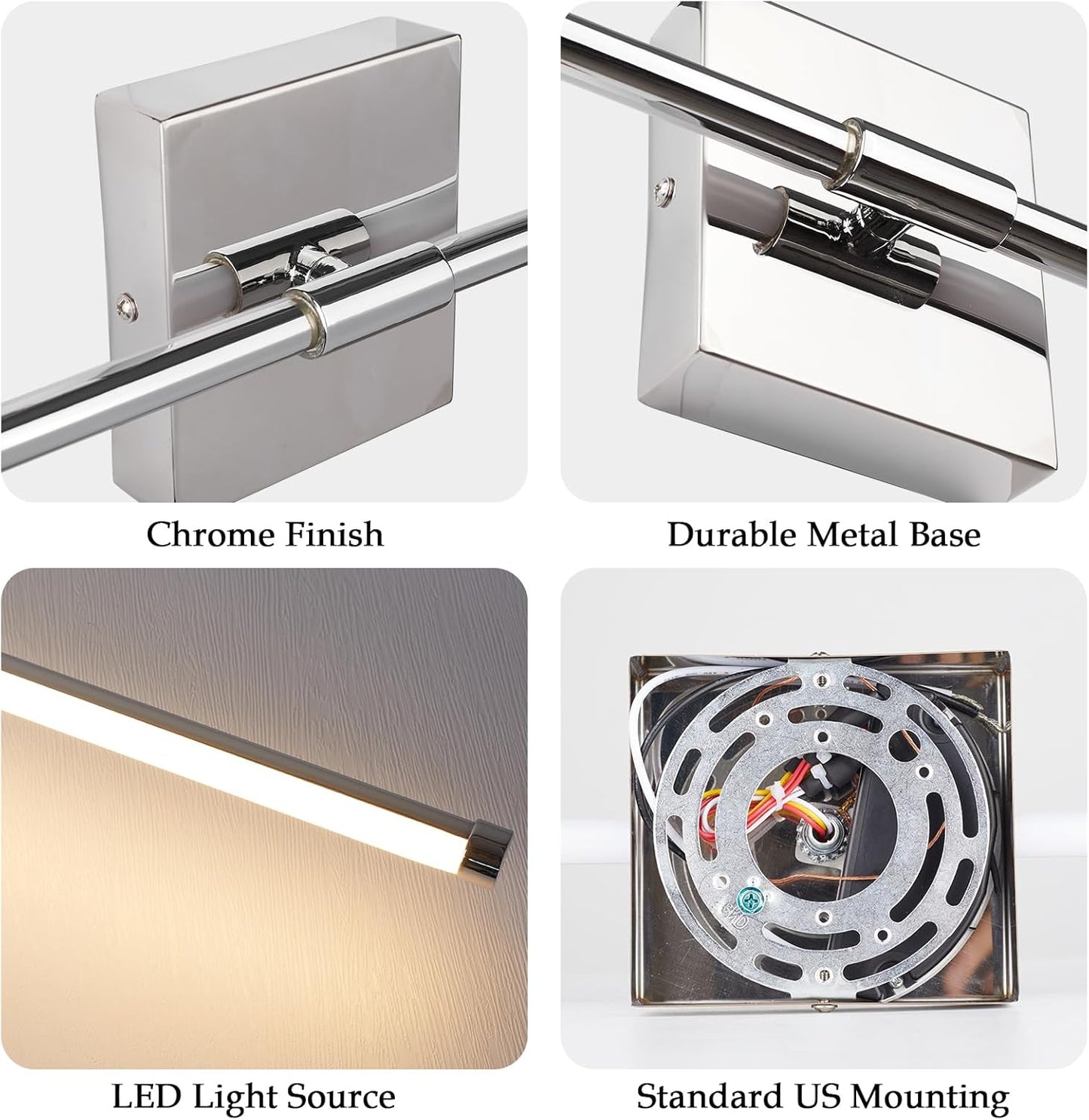 LED Wall Sconce with Remote Control, LED Wall Light, 5 Colors 3000K-6500K & Dimmable, Hardwire Wall Lamp for Living Room, Bedroom, Chrome