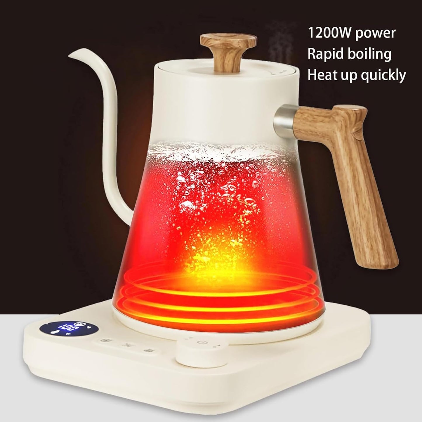 Gooseneck Electric Kettle,Electric Kettles, ±1℉ Temperature Control, Ultra-Quiet 304 Stainless Steel, for Coffee, Tea & Milk, Auto Boil Detection, 8 Safety Protections & Memory Function(white, 0.9L)