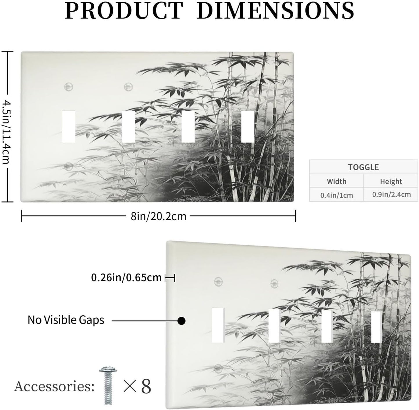 Light Switch Cover Plate Watercolor Vintage Ink Bamboo Forest Quad Toggle Wall Plates Decorative Switch Plates 4 Gang Outlet Covers Electrical Panel Cover Faceplate for Home Decor 4.5 X 8 IN