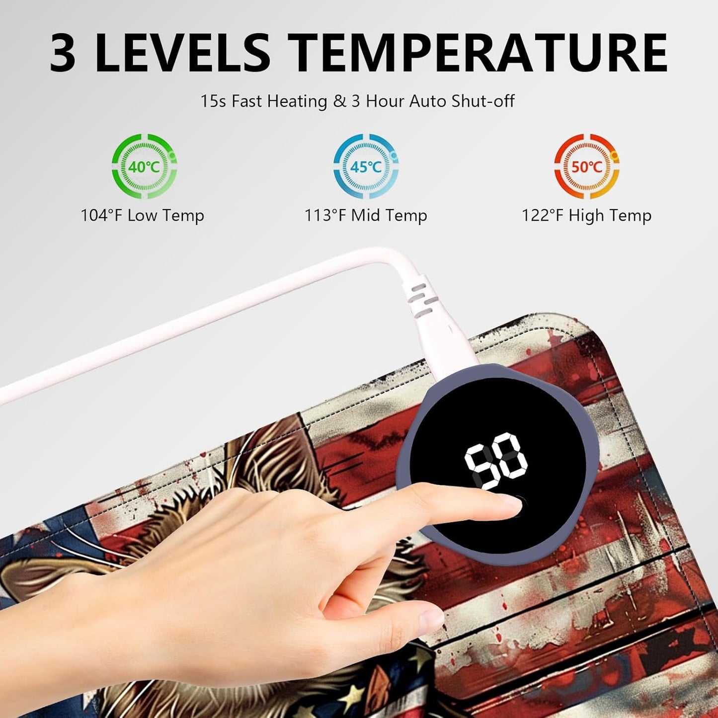 Heated Mouse Pad with 3 Levels Heated & 3 Hours Auto Shut-Off Mouse Pad for Warming Hands in Office Home, 31.5" x 13"Large Safe Desk Mat Hand Warmer，Flag Cute Cat