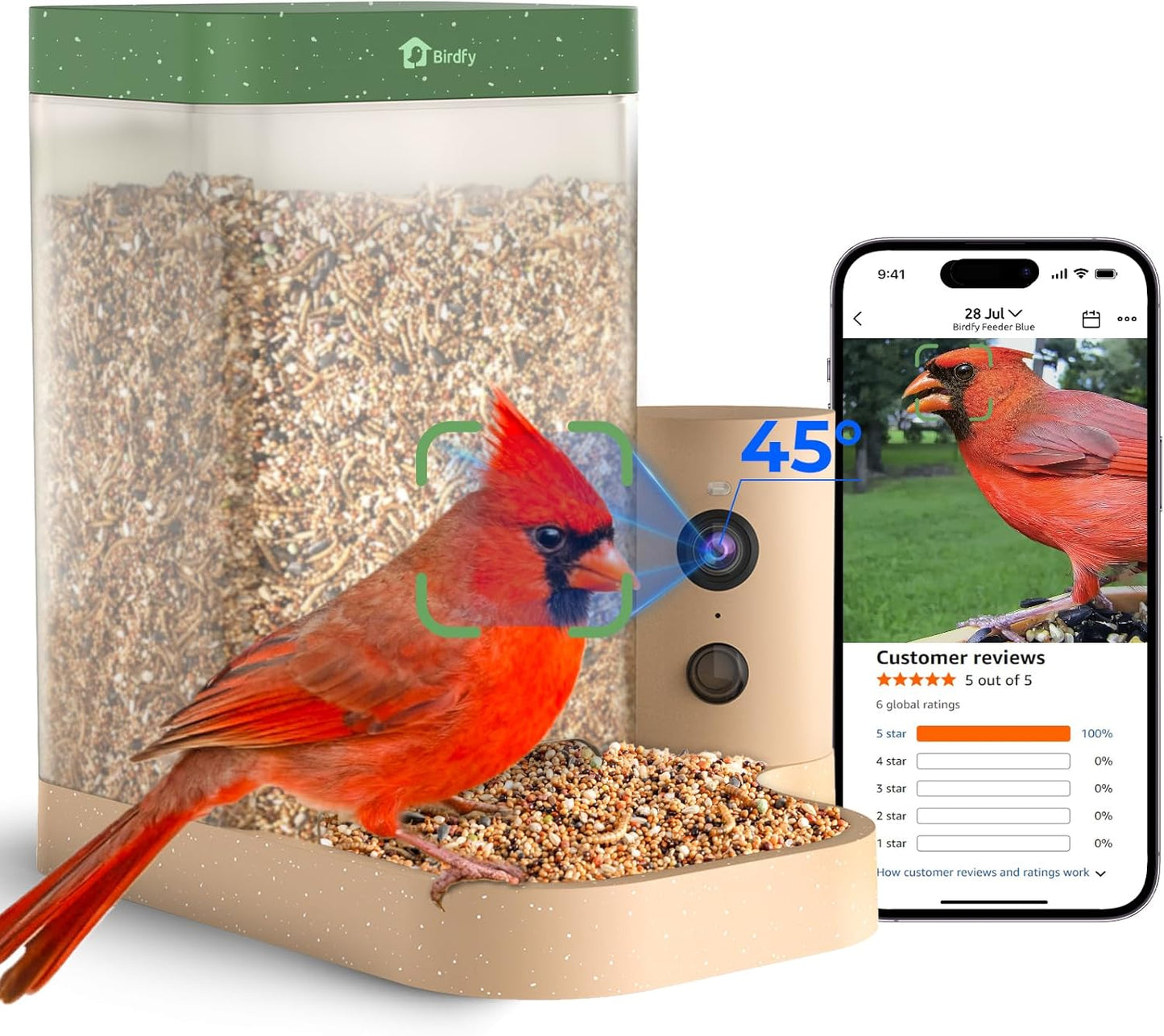 Birdfy Smart Bird Feeder with Camera for Rookie, Camera Bird Feeder Dual Night Vision, AI Recognition IP66 Waterproof for BirdLovers (Lifetime Free AI)