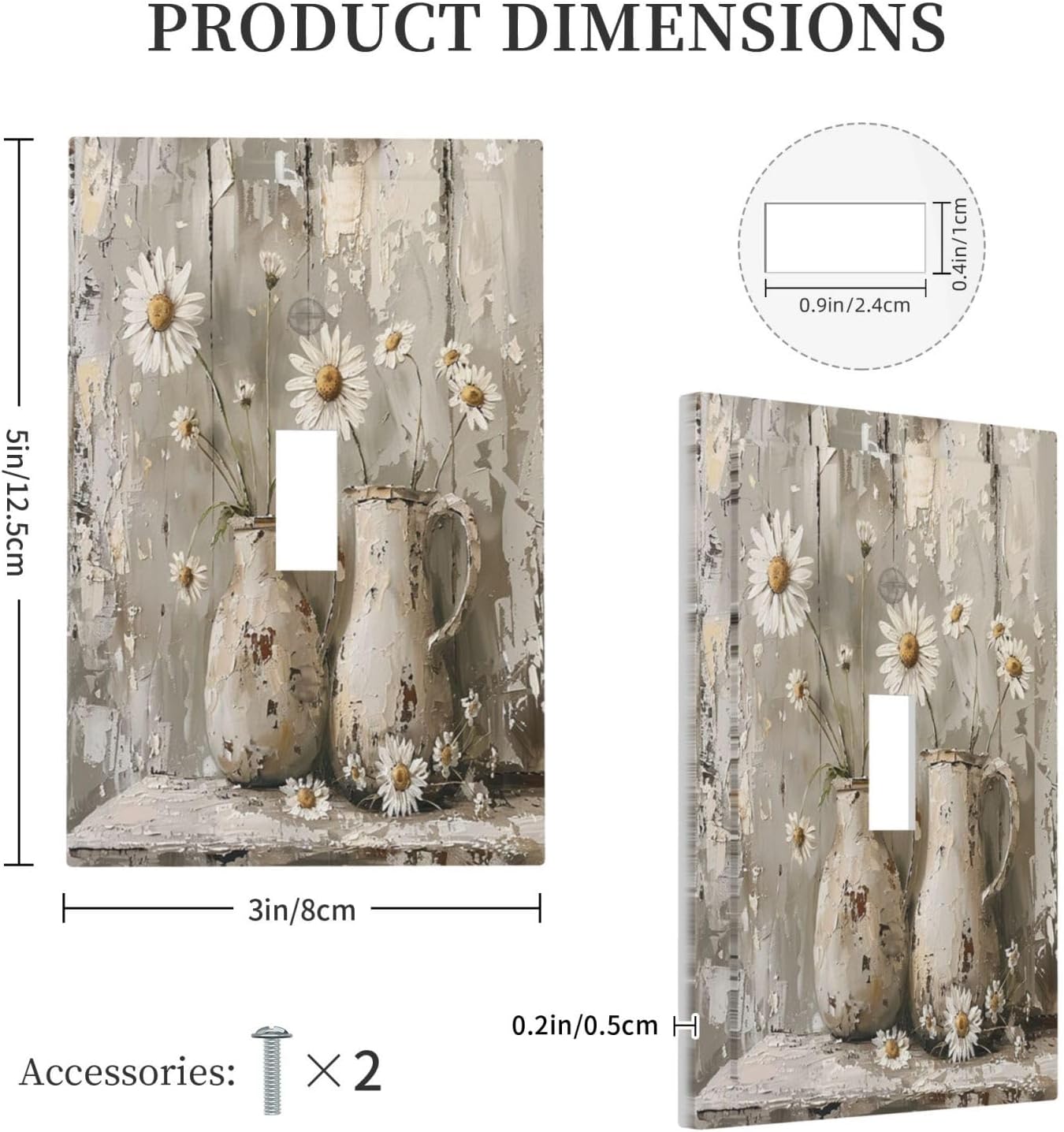 Decorative Light Switch Cover Vintage Rustic Floral White Daisy Flower Oil Painting Style 1 Gang Single Toggle Device Electrical Faceplate Switchplates Decorator Outlet Wall Plate for Home