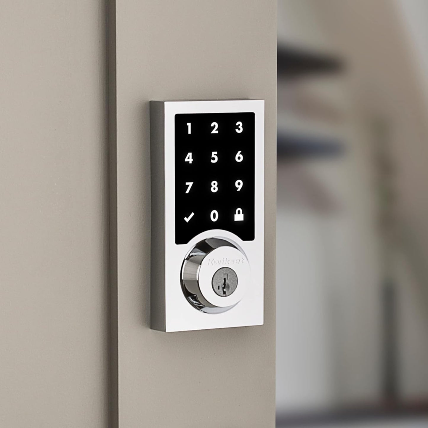 Kwikset SmartCode 916 Z-Wave Smart Lock, Keyless Entry Ring Compatible Door Lock, Touchscreen Electronic Deadbolt, SmartKey Re-Key Security, Smart Hub Required, Contemporary Polished Chrome