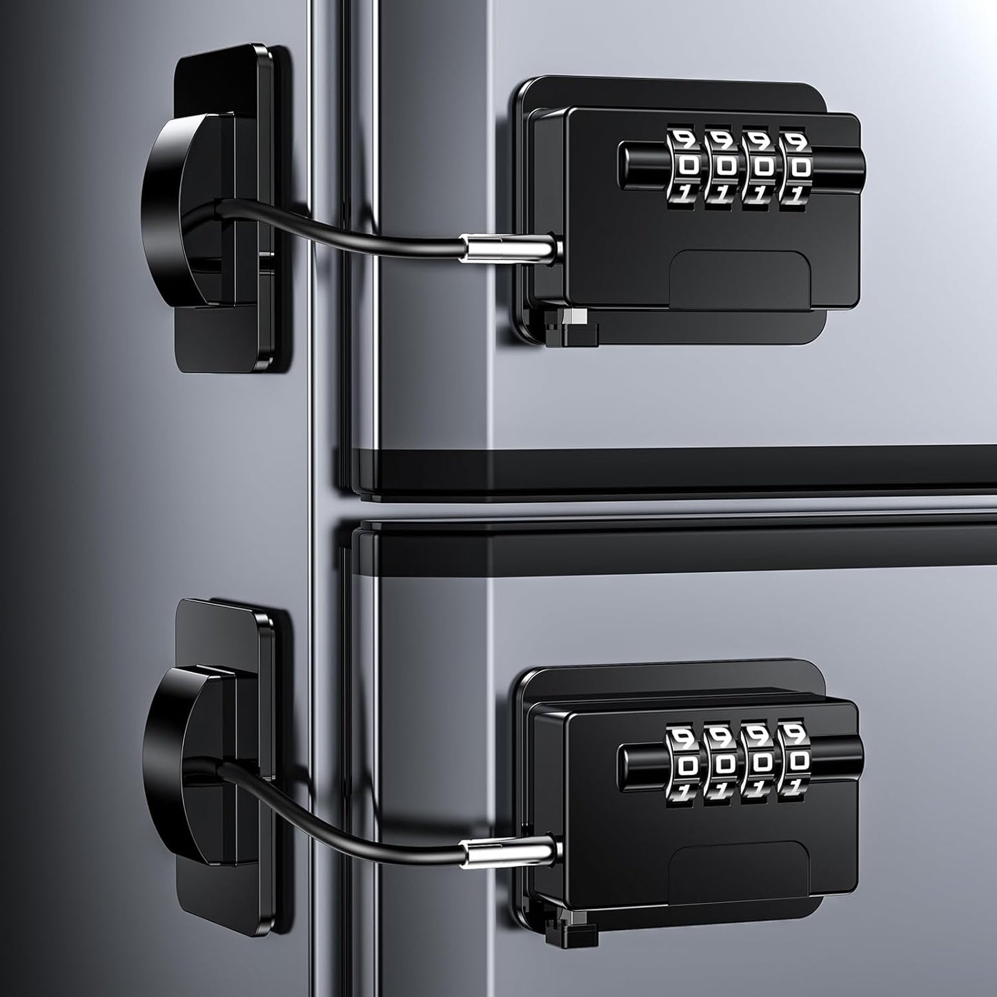 Child Proof Fridge Locks with 4 Code Password, Refrigerator Combination Latch for Kids, Toddlers and Adults, Baby Proofing Freezer Door Lock for Cabinets and Drawers, Oven, Windows (2 Pack-Black)