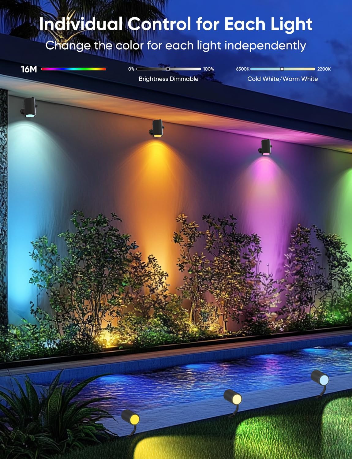 APPECK Smart Outdoor Spot Light 600lm, RGBCW+IC Color Changing Landscape Lights 2 Pack, IP65 Waterproof Low Voltage Landscape Lighting, App/Voice Control for Garden Pathway Yard Christmas Decor