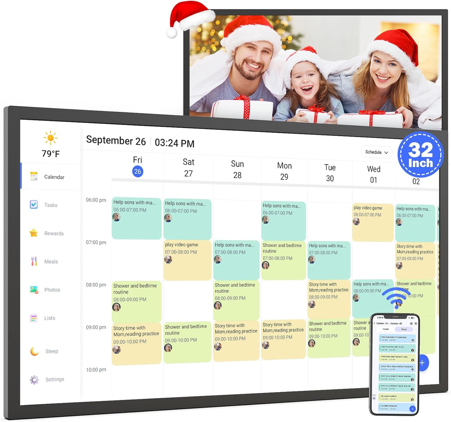 32" Smart Digital Calendar for-Family-Business-Planner - Electronic Calendar for Business Chore Chart, Touchscreen Display for Family Schedules, Auto-Sync Google iCloud Outlook Calendars for Kid Adult