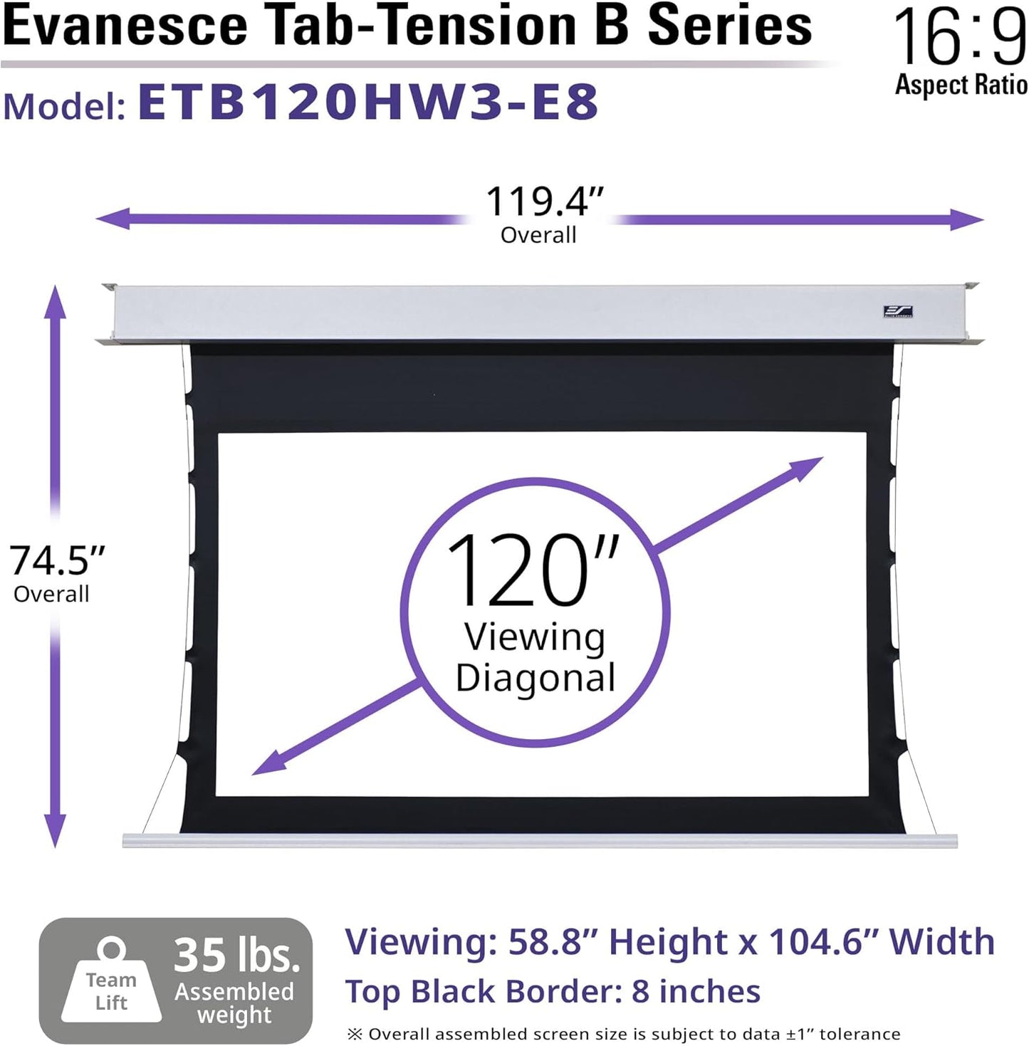 Elite Screens Evanesce Tab-Tension B, 120-inch 16:9, 4K / 8K HD, Recessed in-Ceiling Electric Tab Tensioned Projector Screen, Matte White Projection Screen Surface Programmed Remote Kit, ETB120HW3-E8