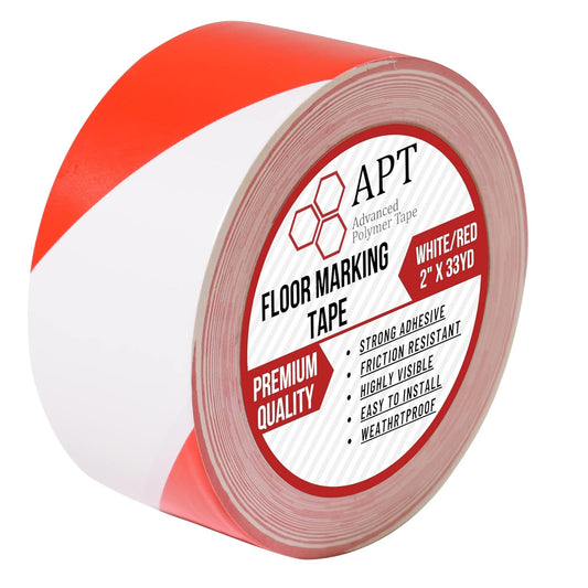 APT Premium Red and White Striped Vinyl Floor Safety Marking Tape, Excellent for Hazard Caution& Warning, Social Distancing, Warehouse & Gym Floor (2 Inch x 108 ft)