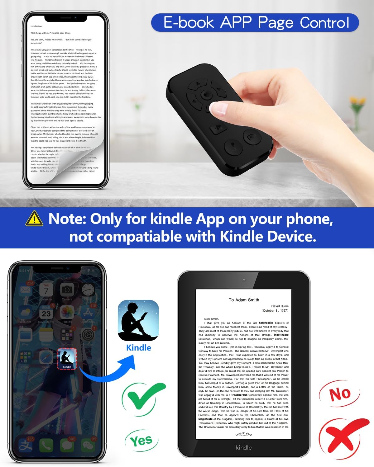 TikTok Video Scrolling Remote Control for iPhone and Android Smartphones, Cellphone E-Book APP Page Turner, Camera Photo and Video Clicker, Neck Strap Included.