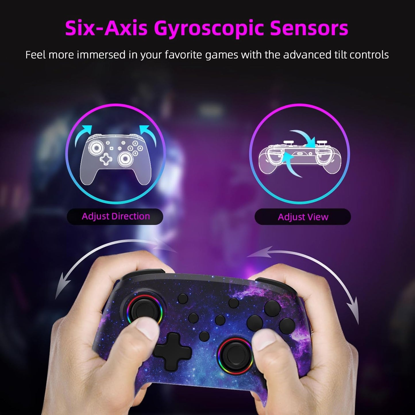 NexiGo Wireless Controller (No Deadzone) for Switch 2 and Switch, Bluetooth Controllers for Nintendo Switch with Vibration, Motion, Turbo and LED Light (Cosmic Nebula)