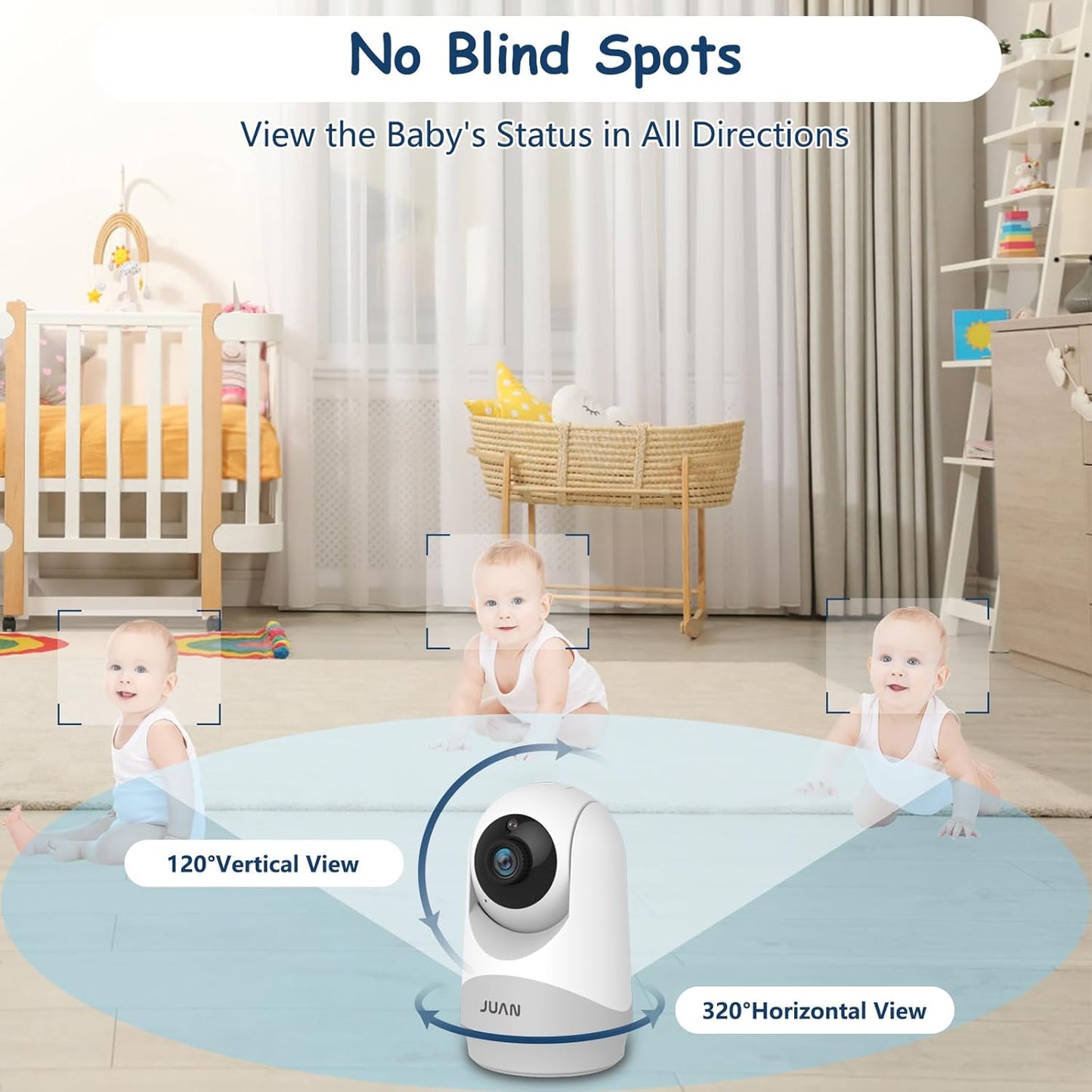 JUAN Baby Monitor with Camera and Audio, 5" LCD Screen, No WiFi 100% Private, 3500mAh Long Battery, 1000ft Range Connection, Remote Pan-Tilt-Zoom, Crystal Night Vision, 2-Way Talk for Newborn Infant