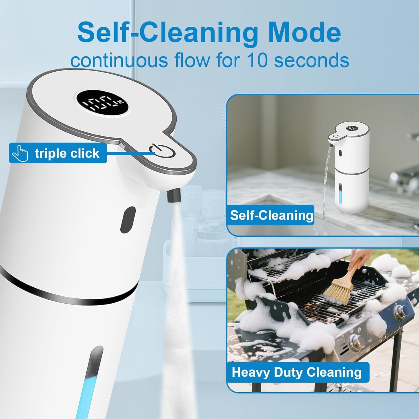 Automatic Foaming Soap Dispenser Touchless, USB Rechargeable Smart Hand Soap Dispenser, 6-Level Adjustable, 12.8oz/380mL Wall Mounted for Bathroom Kitchen Dish Soap-White