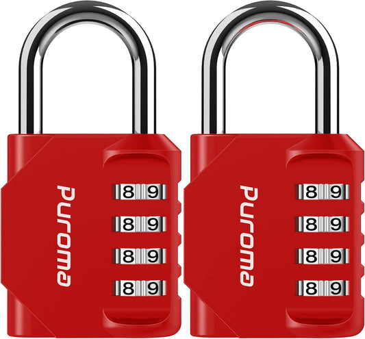 Puroma 2 Pack Combination Lock 4 Digit Outdoor Waterproof Padlock for School Gym Locker, Sports Locker, Fence, Toolbox, Gate, Case, Hasp Storage (Red)