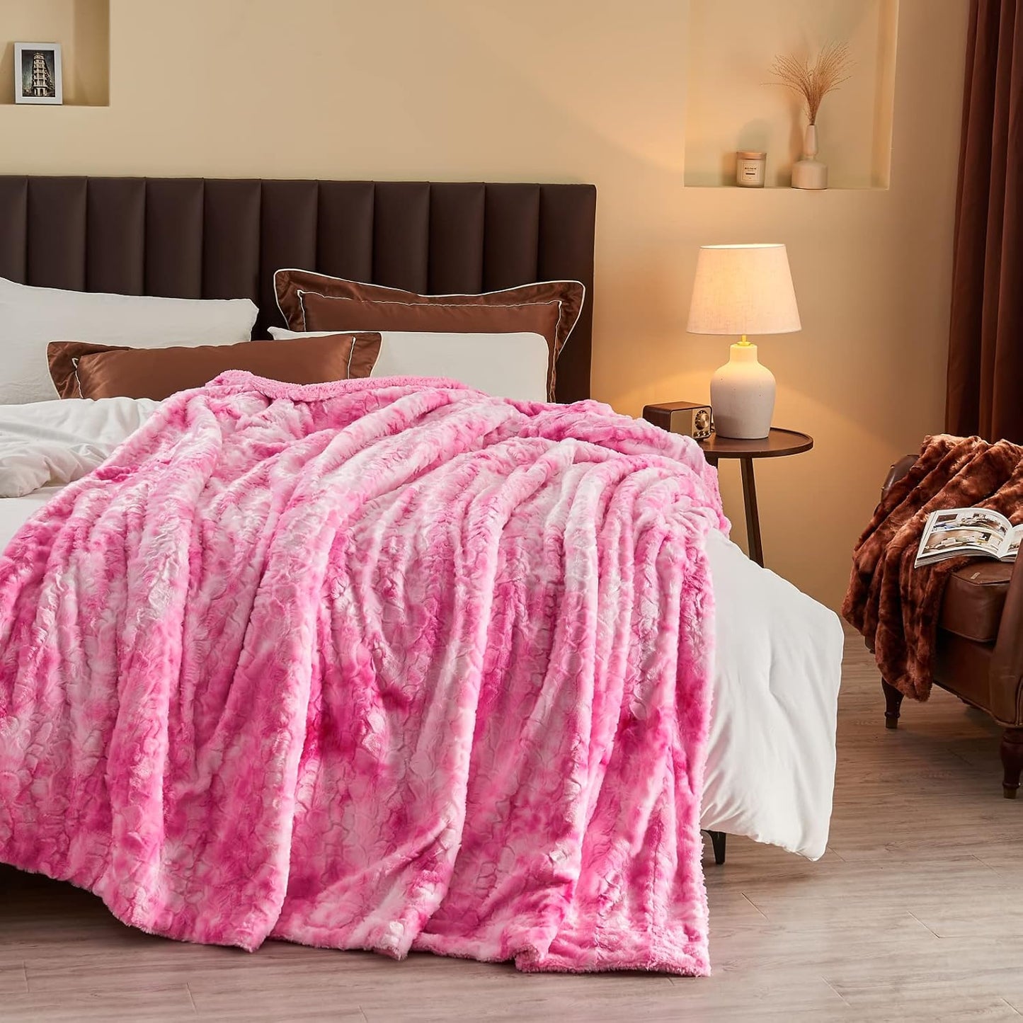 NEWCOSPLAY Super Soft Faux Fur Throw Blanket for Couch Pink Sherpa Fuzzy Plush Warm Blanket for Sofa Bed (Pink, Throw(50"x60"))