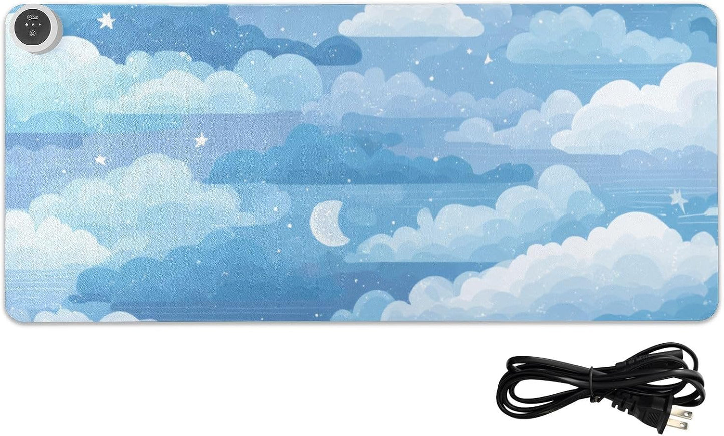 Heated Desk Pad Mouse Pad 31.5x13 Inch PU Leather Desk Mat with 3 Heat Levels Large Mouse Gaming Computer Laptop Mat Blue Gradient Cloud and Stars