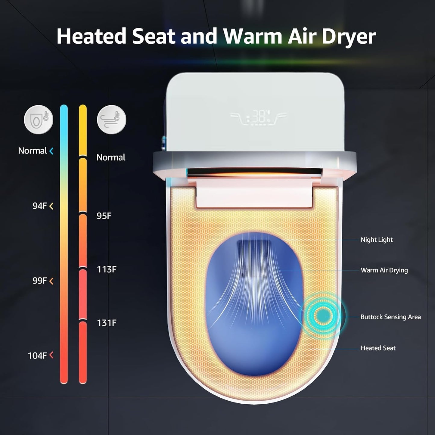 Electric Bidet Smart Toilet, Auto Open/Close Lid & Seat with Radar and Foot Sensor, Water Tank Built In, Auto Flushing, 8 Modes Water Wash,Warm Air Dryer. 20-year warranty. (TD-71EV)