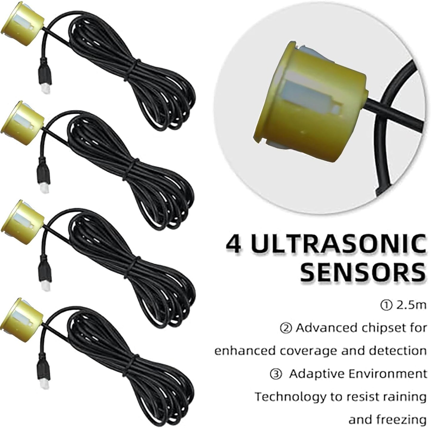 Parking Sensor Kit Backup Sensor Kit Reverse Sensor for Car 18 Color Options for Probes Adjustable Alarm Volume Professional Sensore de Reversa para Carro Safe Driving Assistant（Gold）