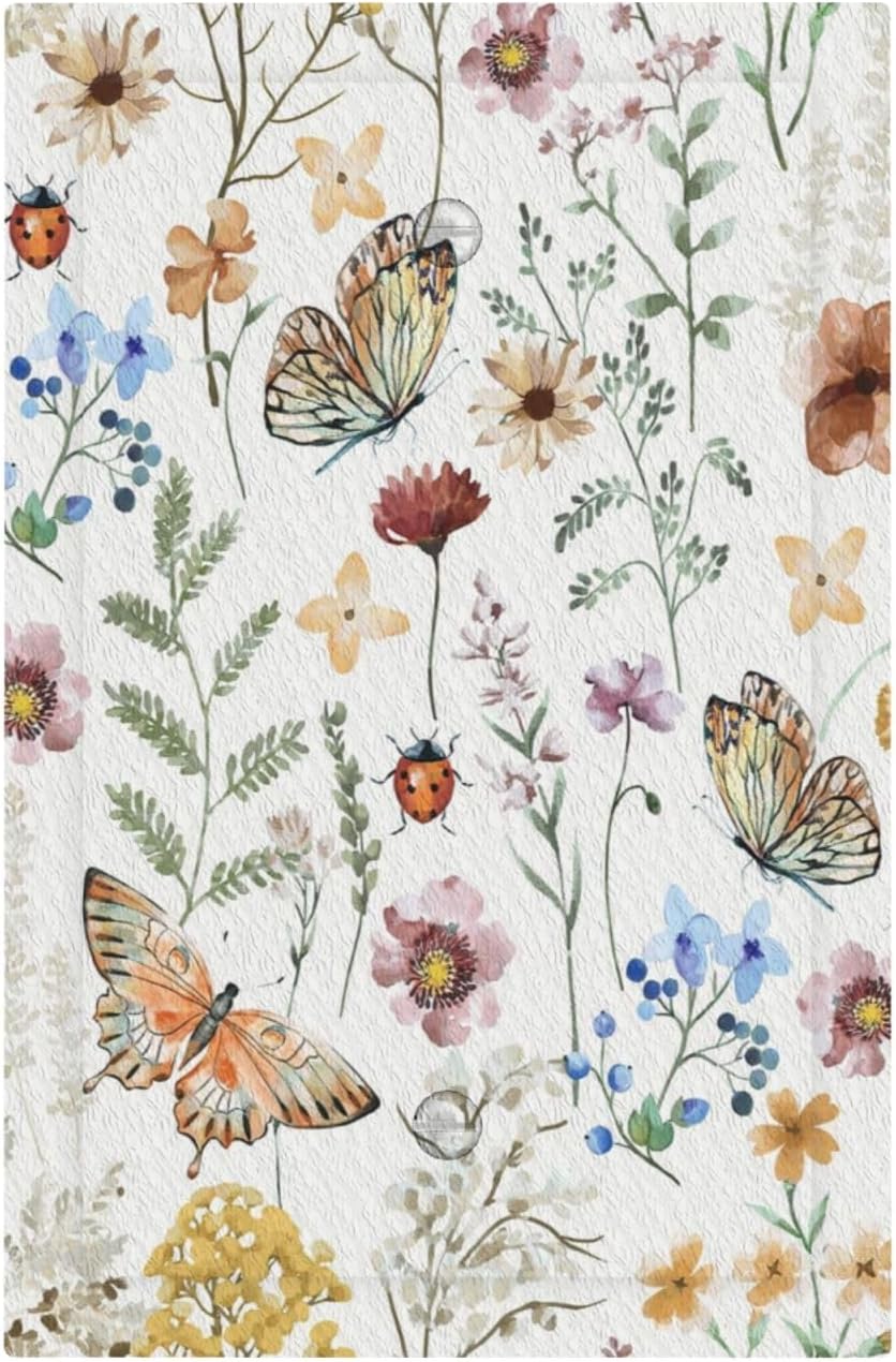 Decorative Light Switch Plate Covers Boho White Butterfly Rustic Flower 1 Gang No Device Single Blank Outlet Covers Wall Plate Light Switch Cover Plate Faceplate for Bedroom Home Decor