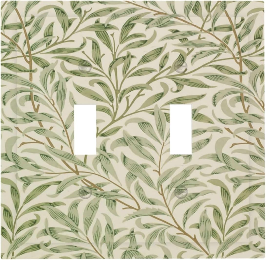 Decorative Light Switch Cover Vintage Morris Willow Leaf Green Leaves Double Toggle Switchplate 2 Gang Personalized Wall Plate Switchcovers Decora Light Switch Plate for Home Decor