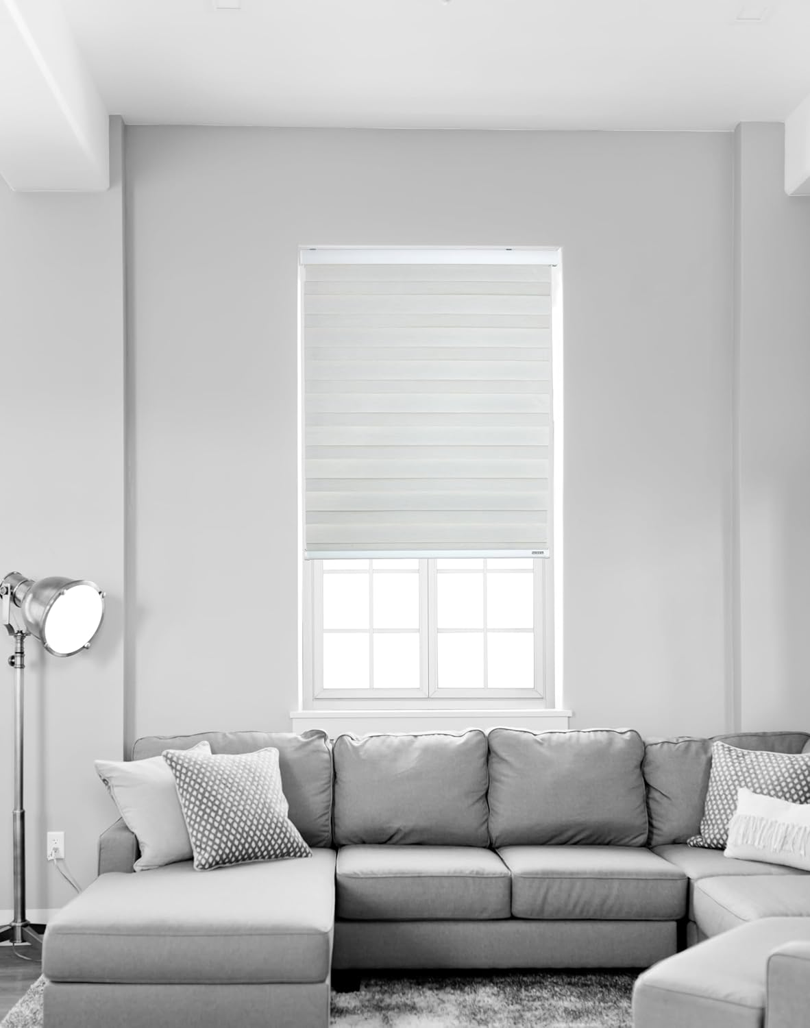 Shadesu Cordless Zebra Blinds for Windows, 25" W x 72" H, White, Dual Layer Free-Stop Zebra Shades, Light Control for Day and Night, Sheer Blinds for Indoor Windows, Bedroom, Kitchen