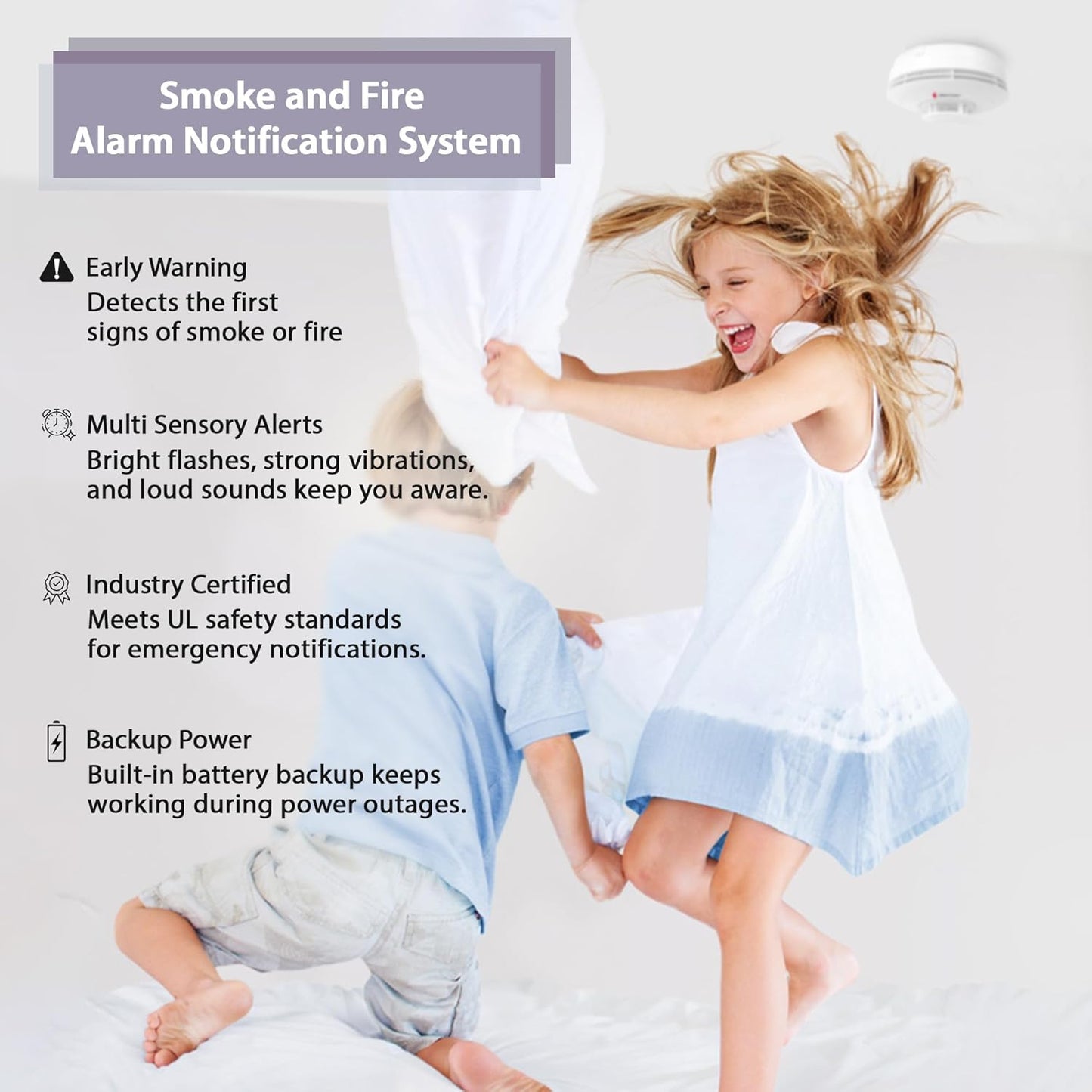 Bellman & Symfon Safe Fire Alerting Solution – Smoke Detector for Hard of Hearing - Wireless Smart Home Safety Alarm Includes Smoke Transmitter, Alarm Clock Receiver with Guiding Night Light