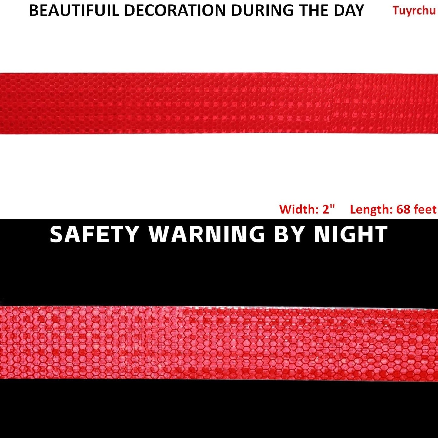 Red Reflective Tape Outdoor Waterproof 2 inch, High Visibility Warning Industrial Marking Tape, Safety Stickers (68 feet)