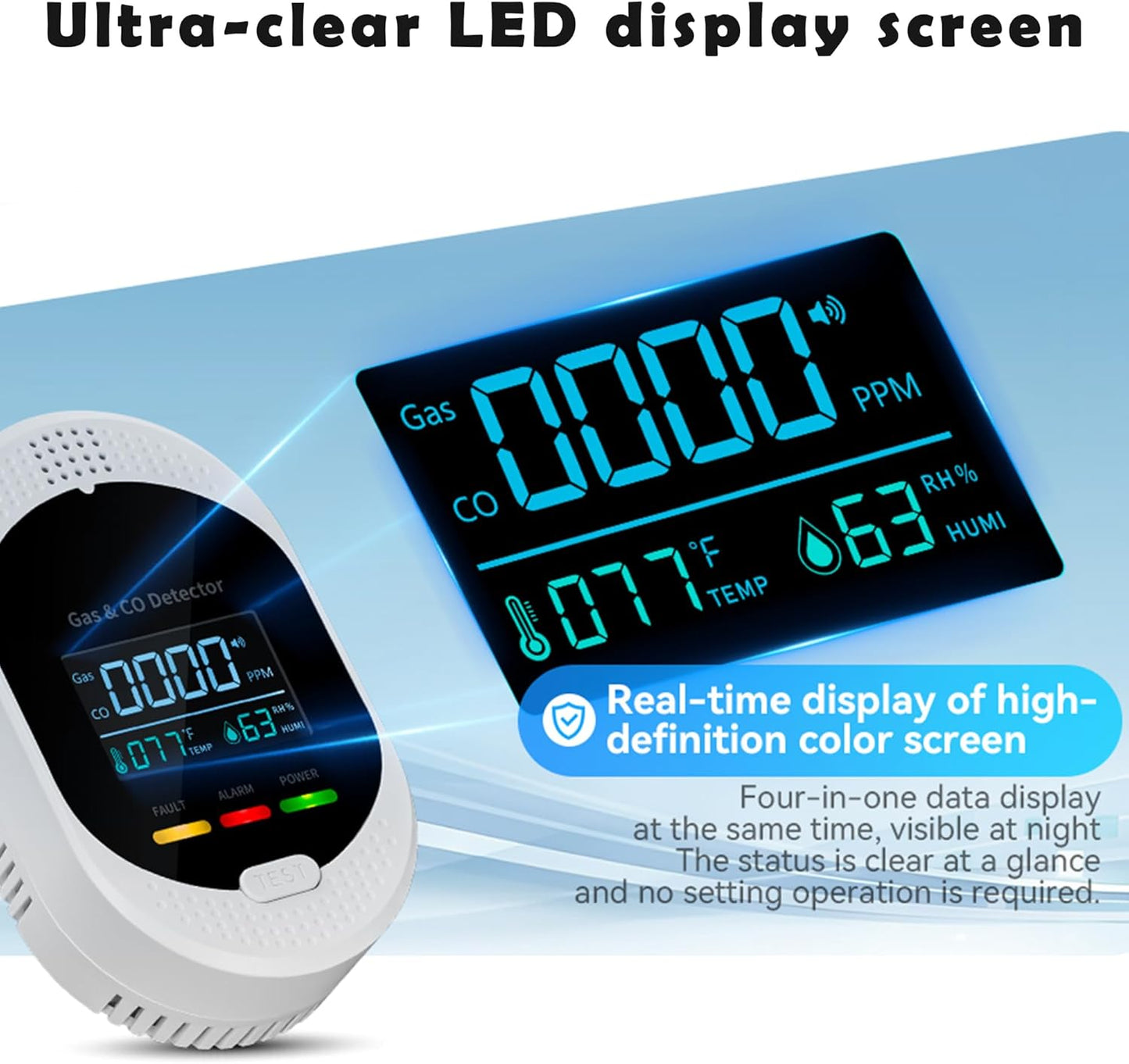 2PCS 4-in-1 Carbon Monoxide & Natural Gas Detectors with Temperature/Humidity LCD Display, Plug in Co Leak Detector Propane Monitor for Home Travel RV Essentials, Sound Alarm Over 85dB