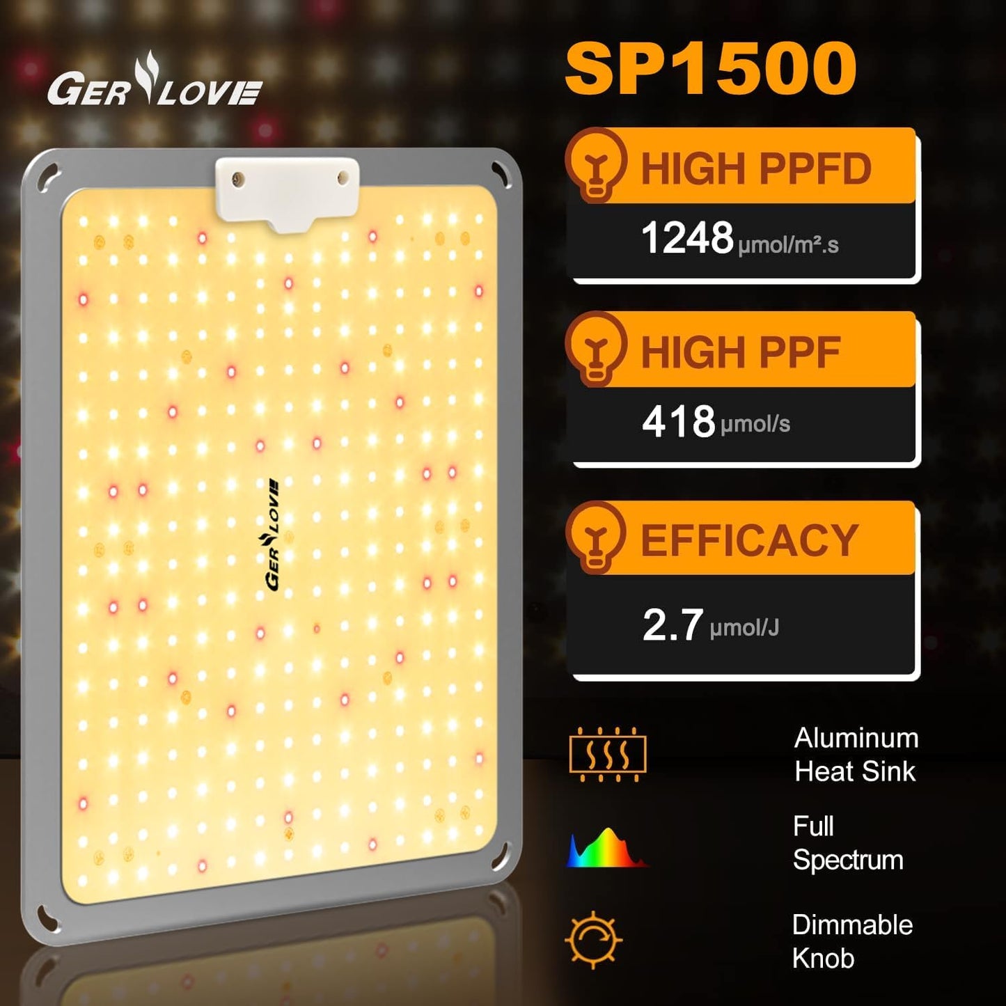 LED Grow Light, SP1500 Sunlike Full Spectrum Dimmable Plant Lights with Thermometer, Growing Lamps for Indoor Plants Seedlings Veg Bloom 4.5x4.5ft