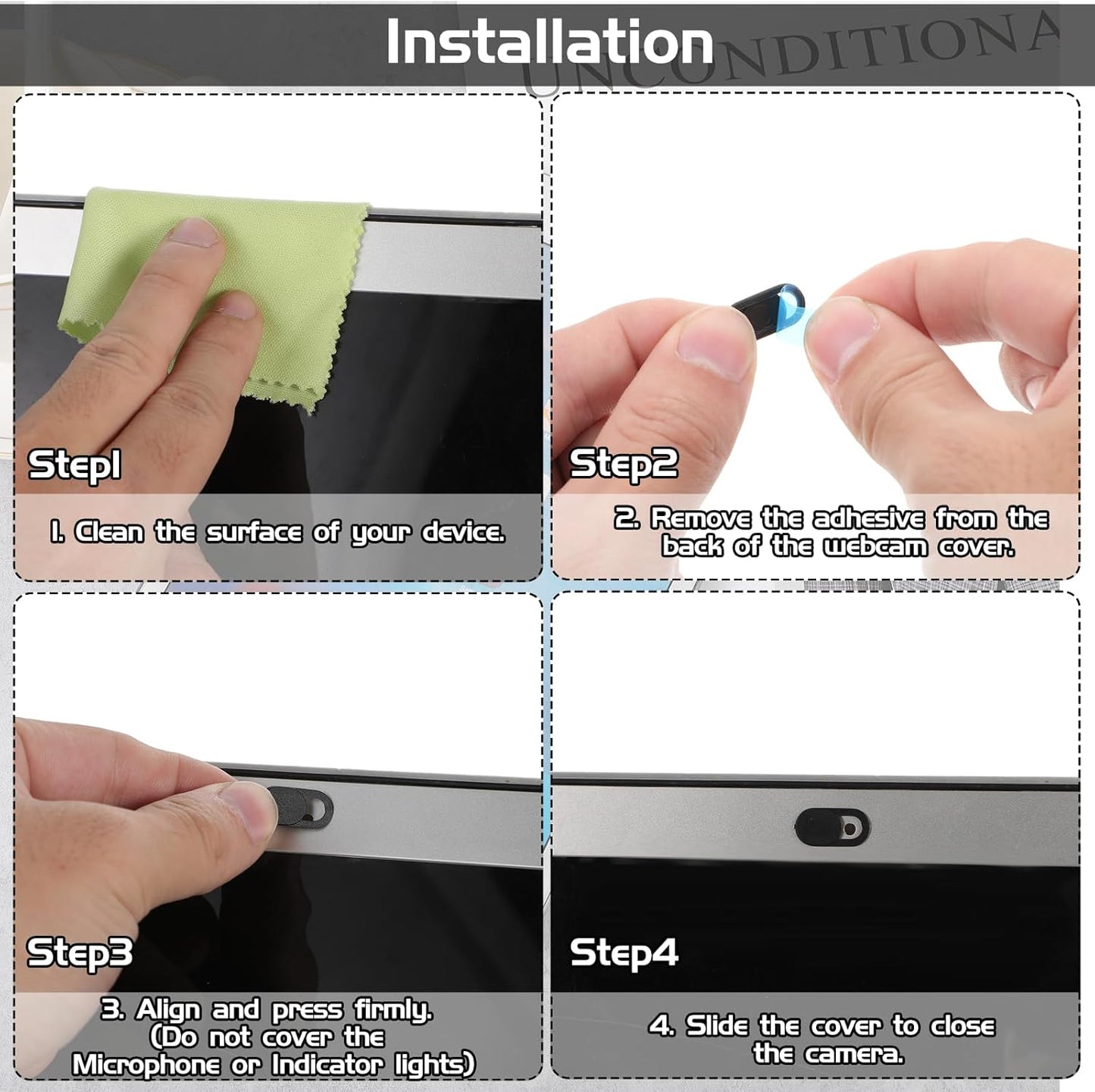 50PCS Webcam Cover Slide, 0.023 Inch Ultra-Thin Universal Web Camera Cover for Laptop, Computer, Phone–Secure Privacy with Smooth-Sliding Camera Cover(Black+White)