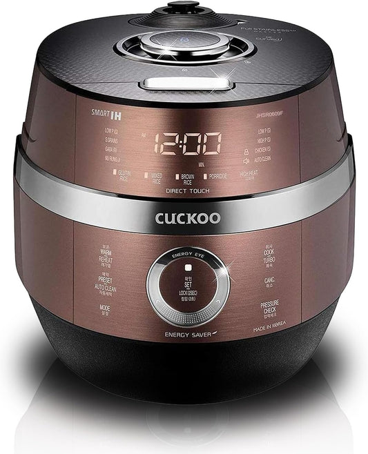 Cuckoo CRP-JHSR0609F Multifunctional and Programmable Electric Induction Heating Pressure Rice Cooker, 3-Language Voice Navigation, Intelligent Cooking Algorithm - 6 Cups, Made in Korea, Brown
