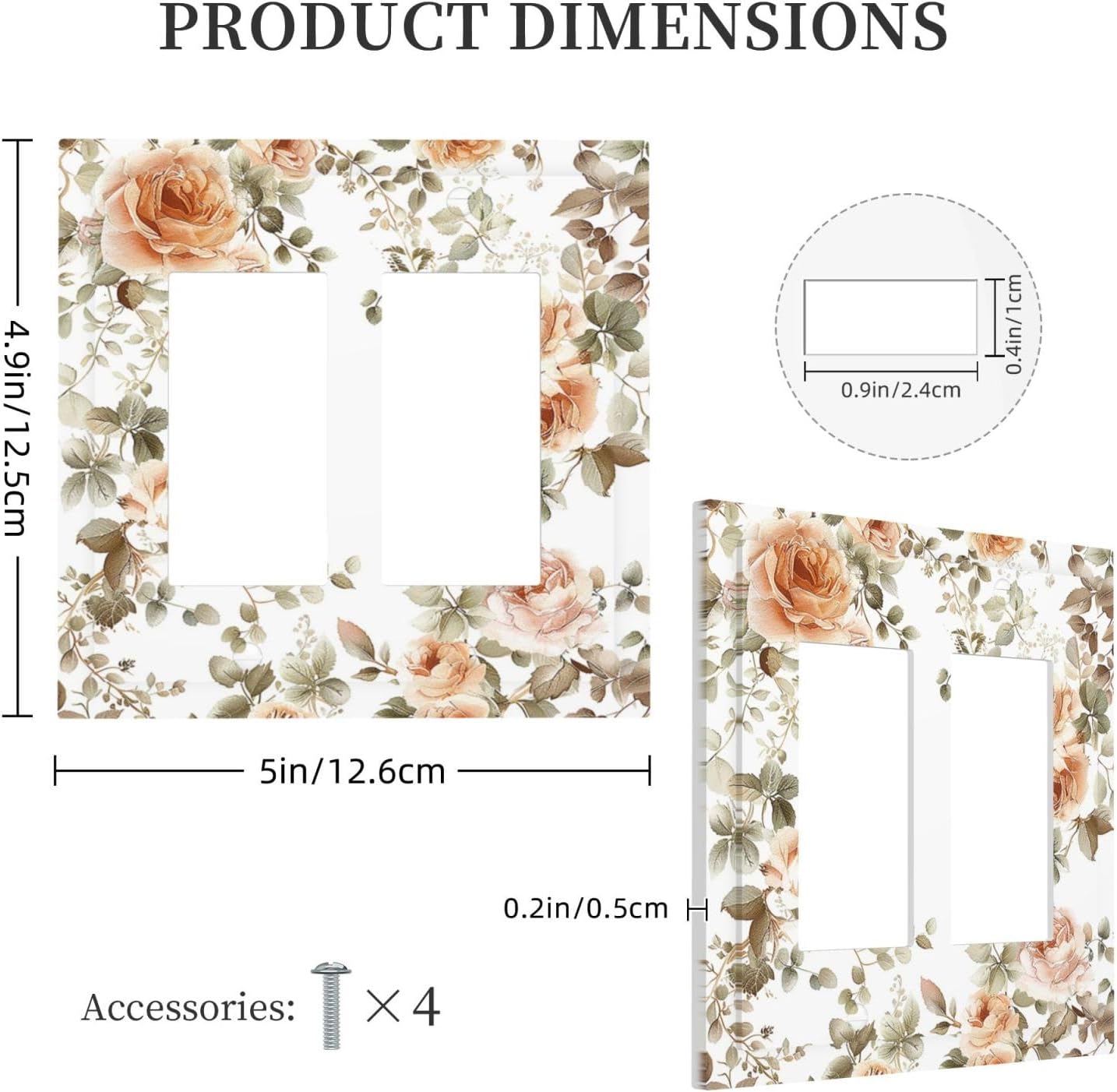 Decorative Outlet Covers Vintage Warm Color Orange Flowers And Leaves 2 Gang Double GFCI Rocker Electrical Wall Panels Light Switch Cover Plate for Bedroom living Room Decor