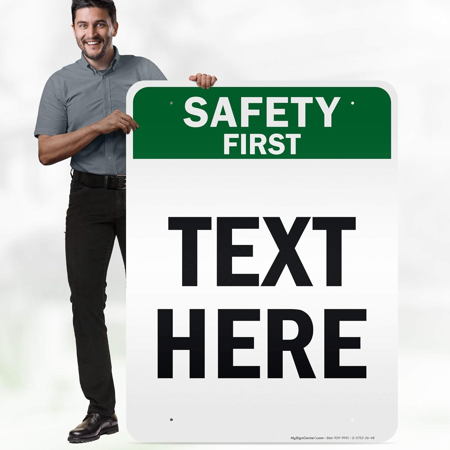 Custom Safety First Sign, OSHA Sign, 36x48 Inches, Reflective, Rust Free DiBound, Fade Resistant, Made in USA by My Sign Center