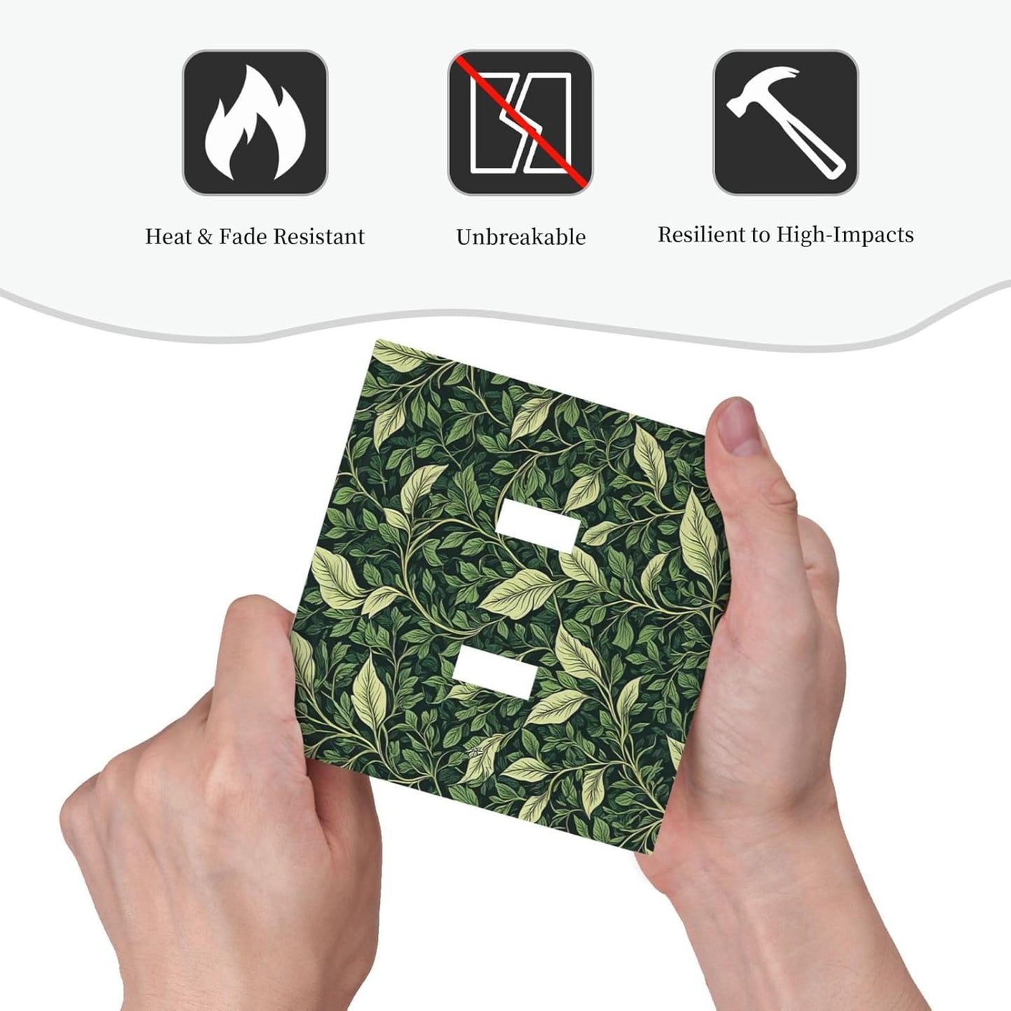 Vintage Green Plant Leaves 2 Gang Double Toggle Light Switch Cover Decorative Switchplate Electrical Wall Plates Faceplate for Bathroom Bedroom Decor 4.9 X 5 IN