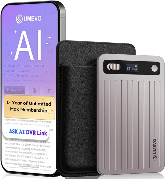 AI Voice Recorder with App Control : AI Transcription, Summarization & Mind Maps, Portable AI Note Taking Device with Case 64GB Memory Recording for Calls, Speeches, Meetings, Interviews-Titanium Gray