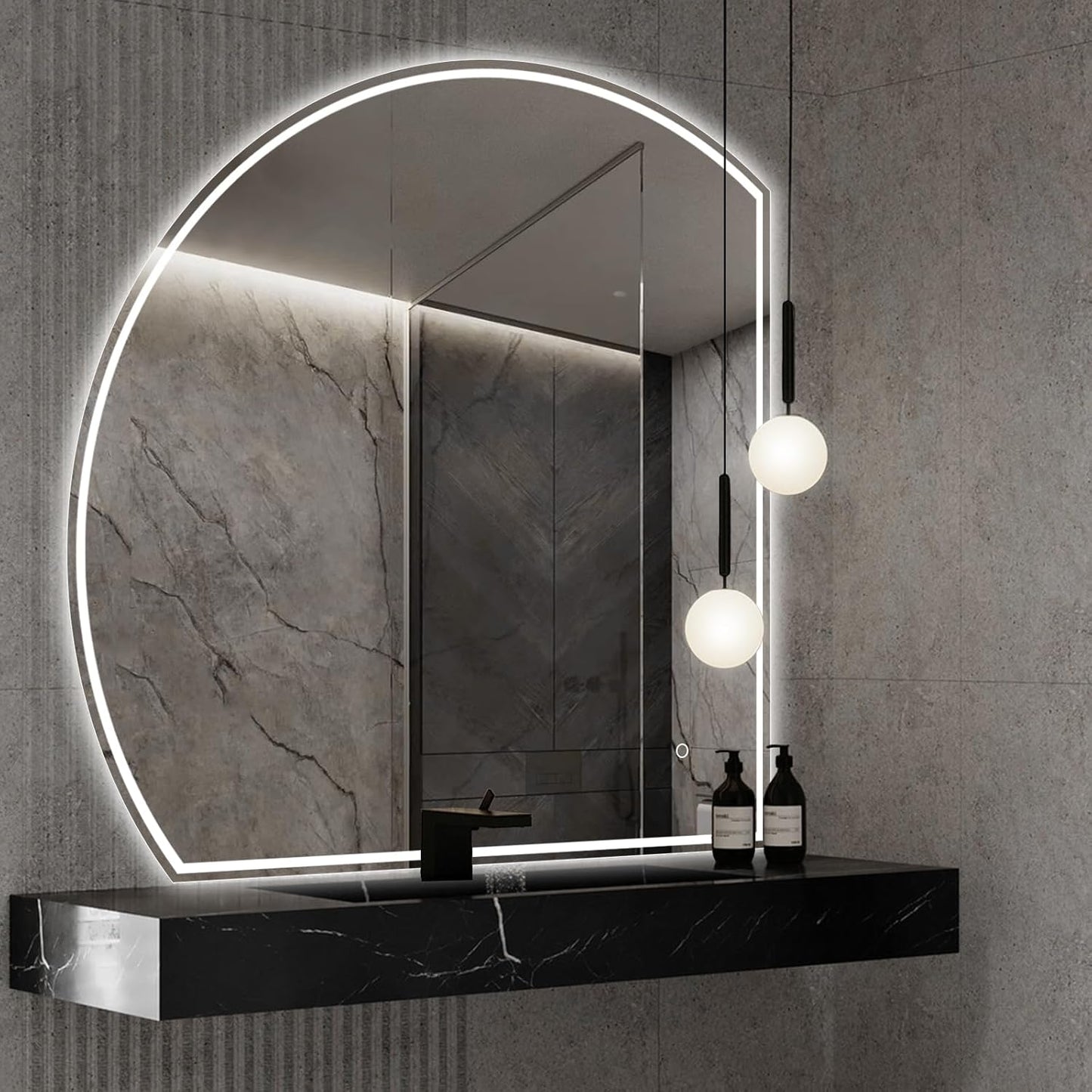 Niccy Half Moon Led Mirror for Bathroom, 48" Semi Round Backlit Mirror for Wall Lighted Mirror with Frameless 3 Color, Defogger, Explosion-Proof, HD Glass and IP65 Vanity Mirror