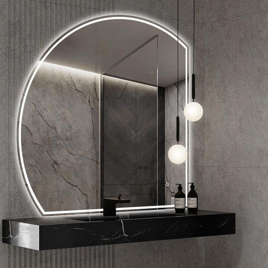 Niccy Half Moon Led Mirror for Bathroom, 48" Semi Round Backlit Mirror for Wall Lighted Mirror with Frameless 3 Color, Defogger, Explosion-Proof, HD Glass and IP65 Vanity Mirror