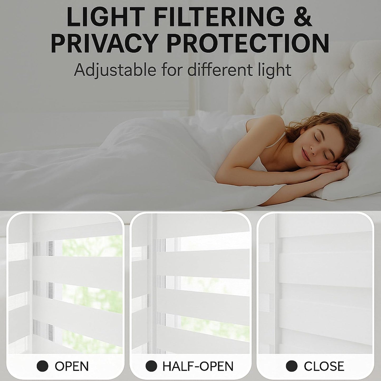 Shadesu Cordless Zebra Blinds for Windows, 69" W x 72" H, White, Dual Layer Free-Stop Zebra Shades, Light Control for Day and Night, Sheer Blinds for Indoor Windows, Bedroom, Kitchen