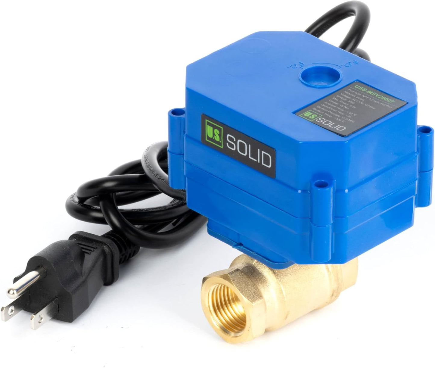U.S. Solid 1/2" NPT Motorized Ball Valve with US Plug 110VAC Brass Electrical Ball Valve,Auto Return, Normally Closed, IP65