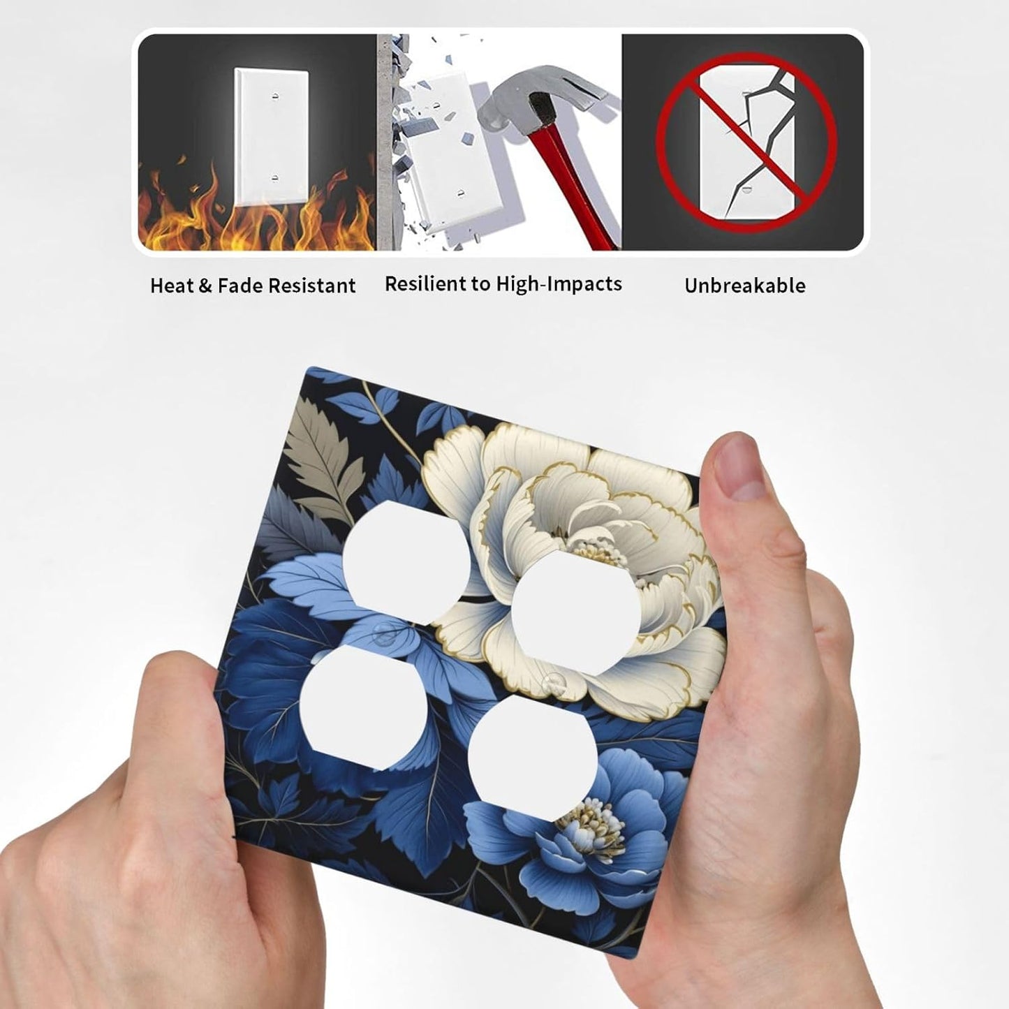 Decorative Outlet Covers Rustic Blue White Flowers Big Floral 2 Gang Wall Plate Double Duplex Light Switch Cover Switch Plate Covers Faceplate for Country Bedroom Home Decor