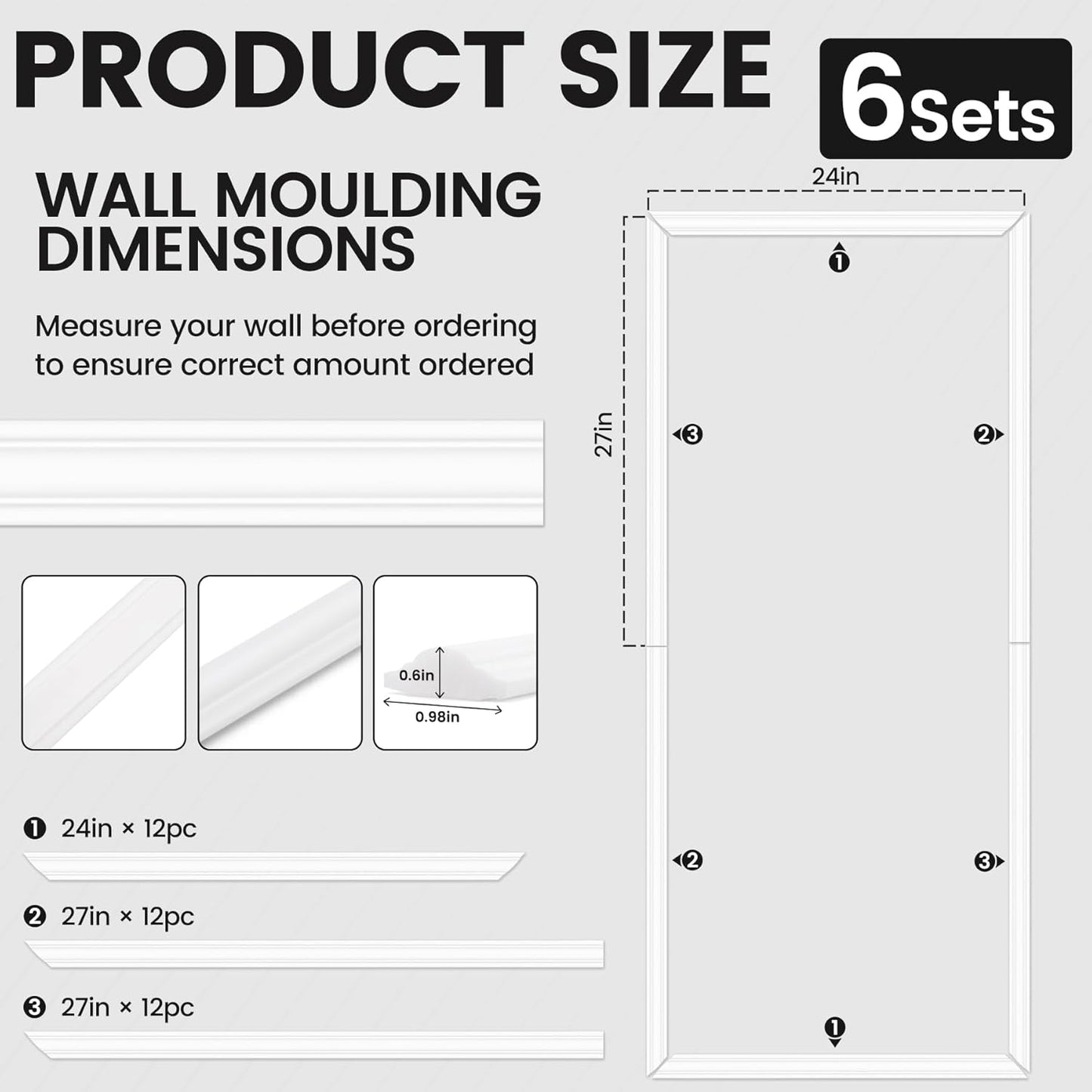 Peel and Stick Wainscoting Panels Kit, 6 Sets 54''x24'' Premade Wall Molding Peel and Stick Panels for Interior Wall Trim, Easy DIY Wainscoting Panels Peel and Stick Decor