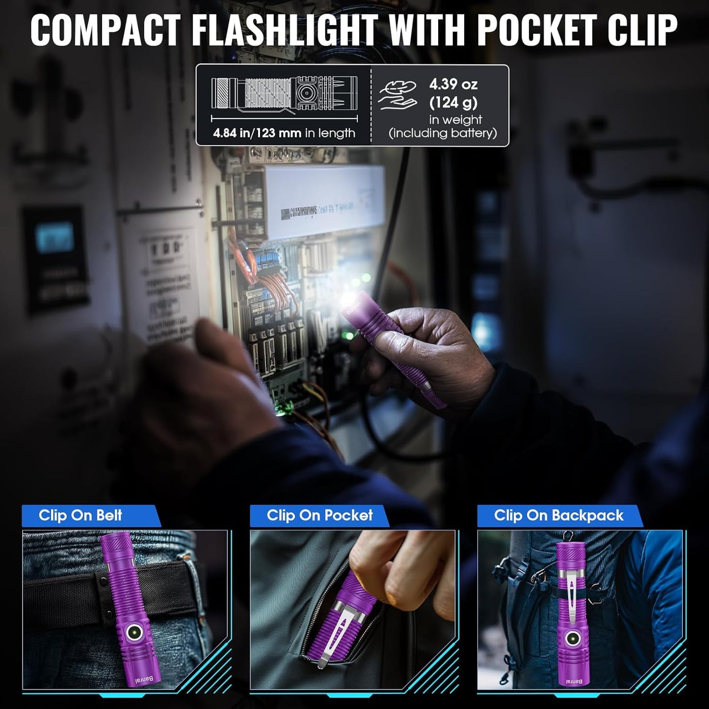 Rechargeable Tactical Flashlights, High Lumens Small Mini USB-C LED Flashlight, Compact EDC Flash Light, 4 Modes&Memory Function, Waterproof Pocket Lights for Home,Camping,Emergency (2, Purple)
