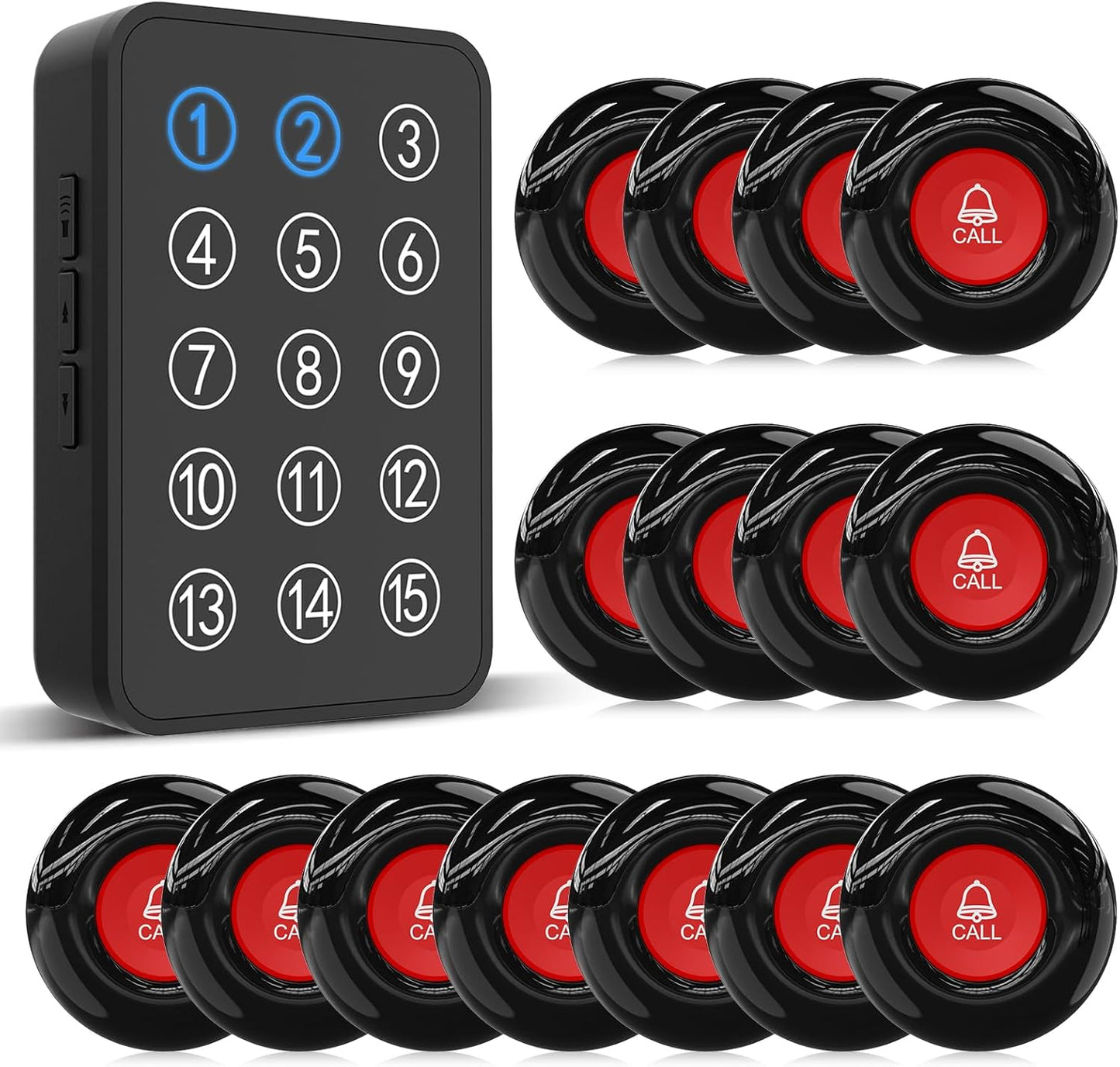 CallToU Wireless Caregiver Pager Nurse Call Button for Elderly LED Call Light Nurse Alert System Call Bell for Patients at Home Clinic/Medical Institution/Nursing Home (15 Call Button + 1 Receiver)
