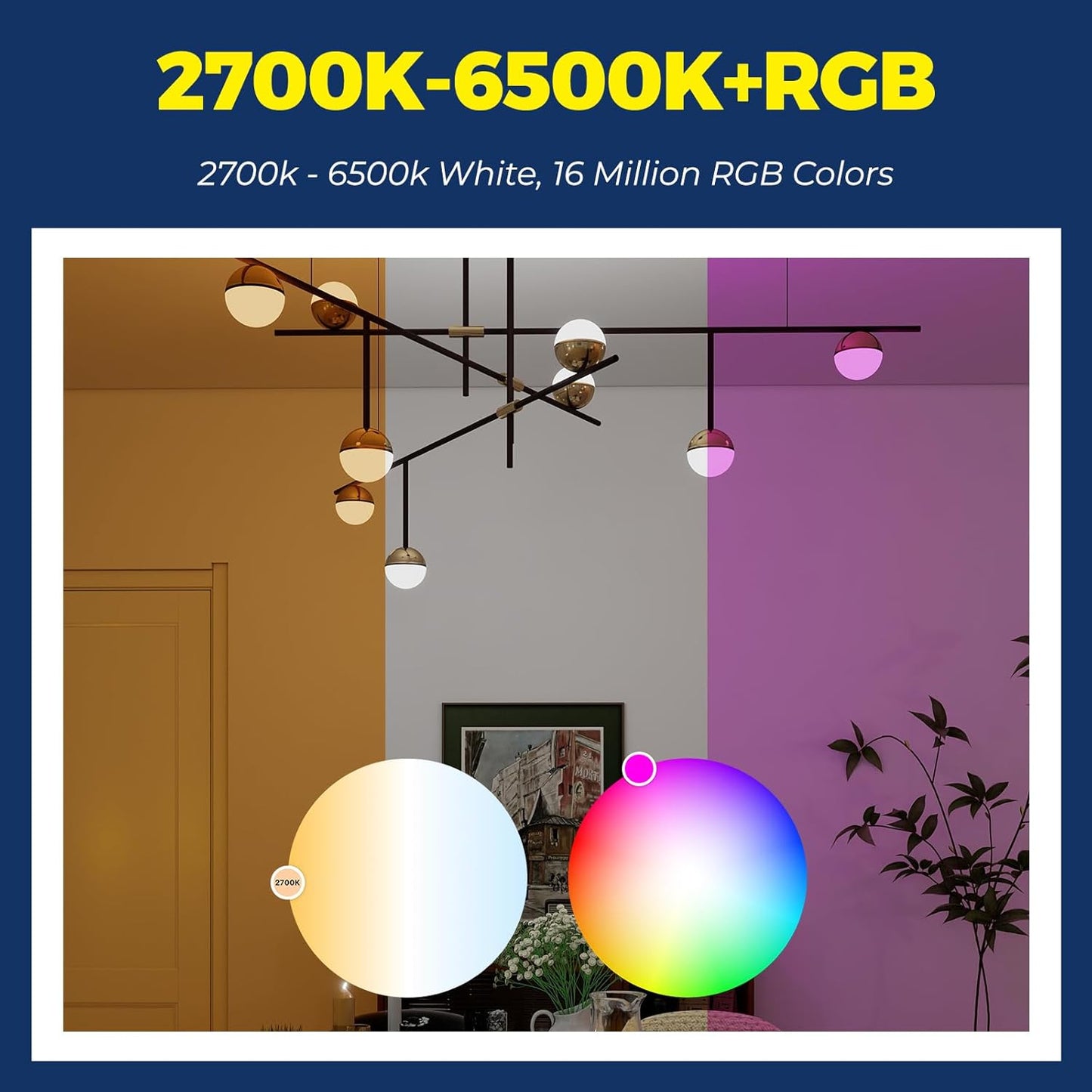 Lightinginside E26 Smart Light Bulbs 50W Equiv., G16.5 A15 RGBCW Small Chandelier Ceiling Fan Smart Bulb Works with Alexa/Google Home/Smart Life, 5W 550LM, 2.4G WiFi Bluetooth Bulb, ETL Listed, 6PCS